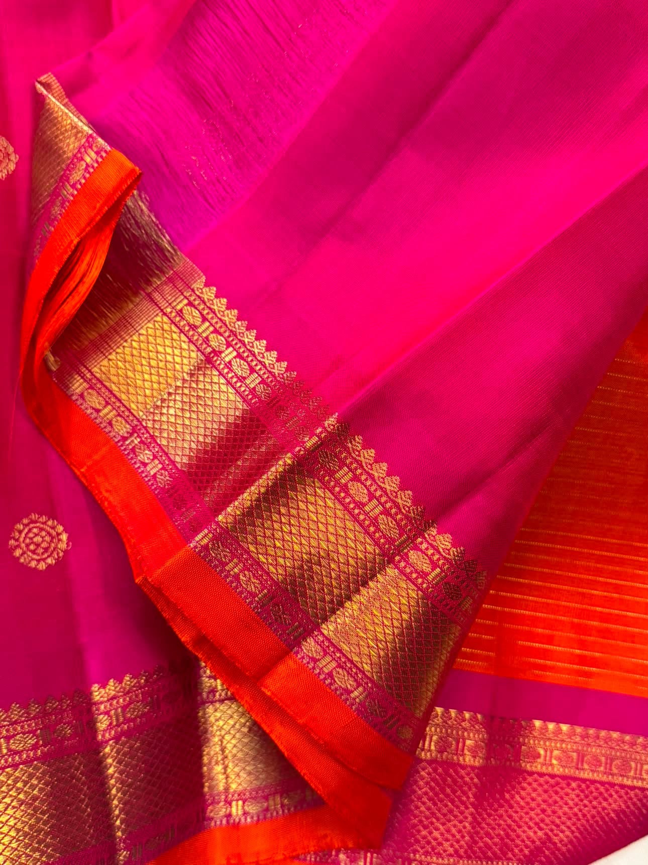 Orange and pink pure Zari Kattam / kanjipuram silk saree CLSA 6958