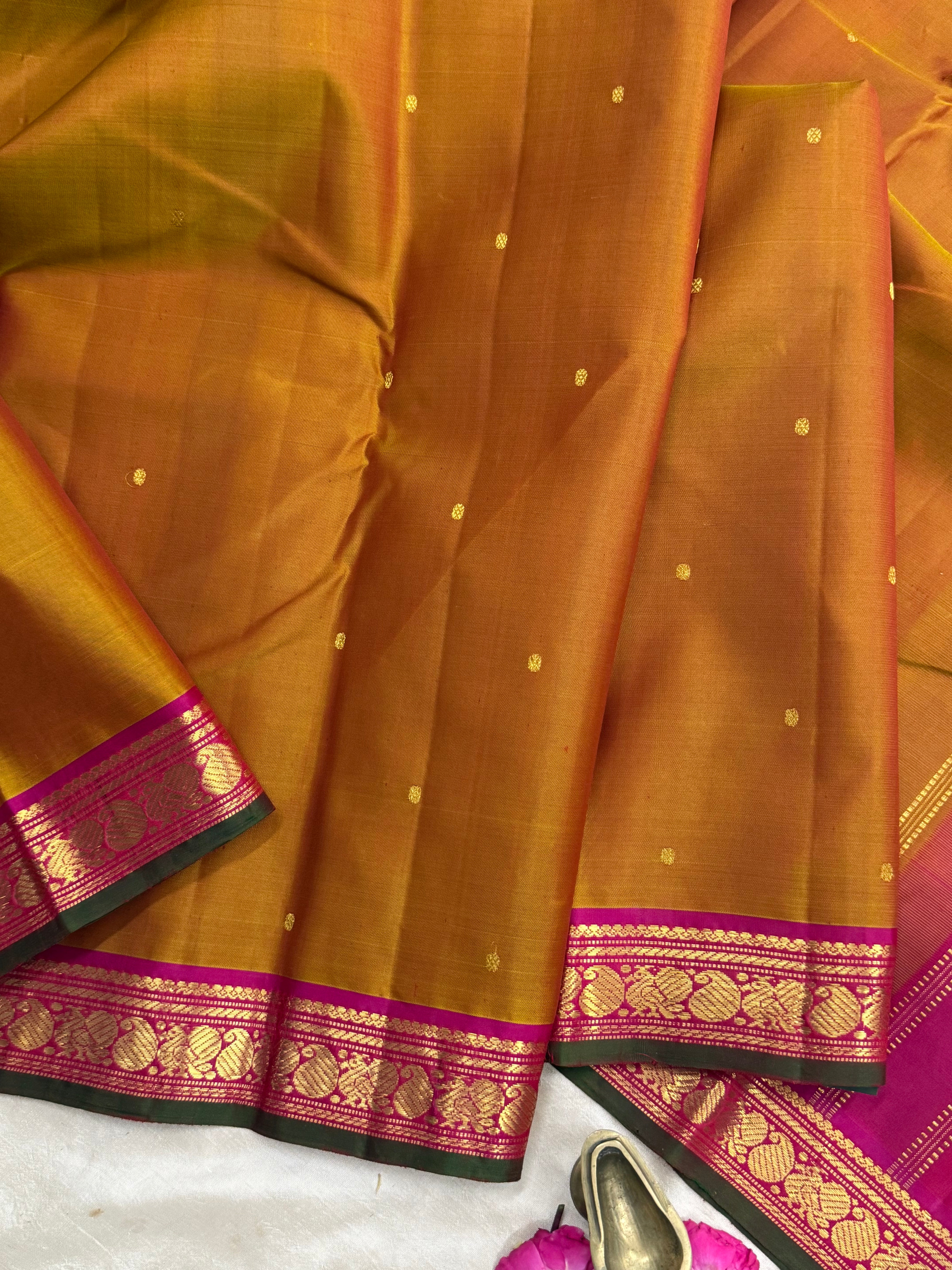 Simha and pink small border/ Arani silk