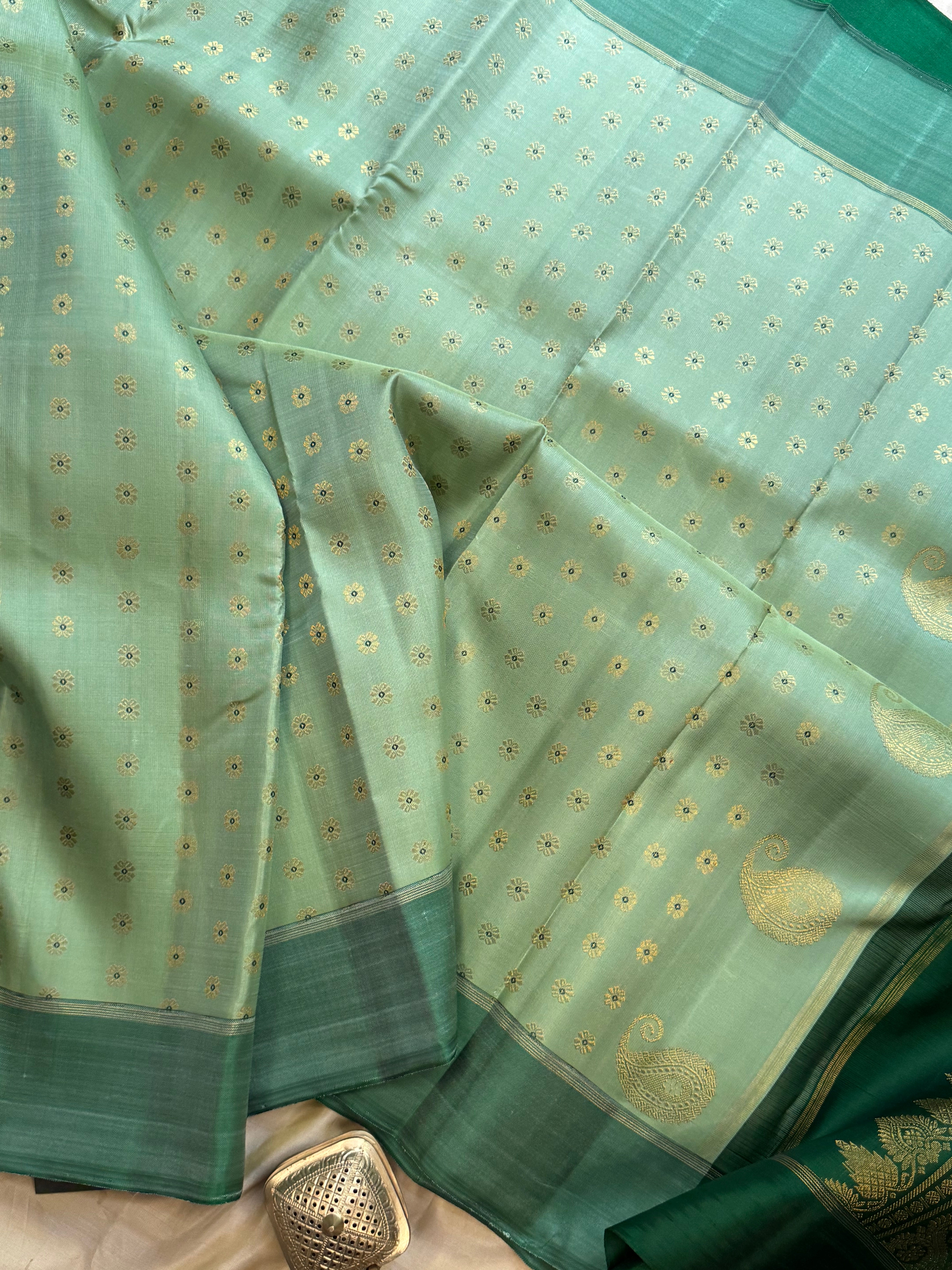 Pista green meenakari Thodar butta   / Kanjipuram silk