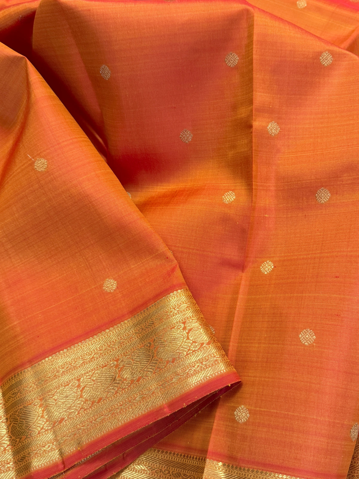 Navarathri - Day 5 Orange Colour pure Zari butta getti border /Kanjipuram silk sree Clsa 10590