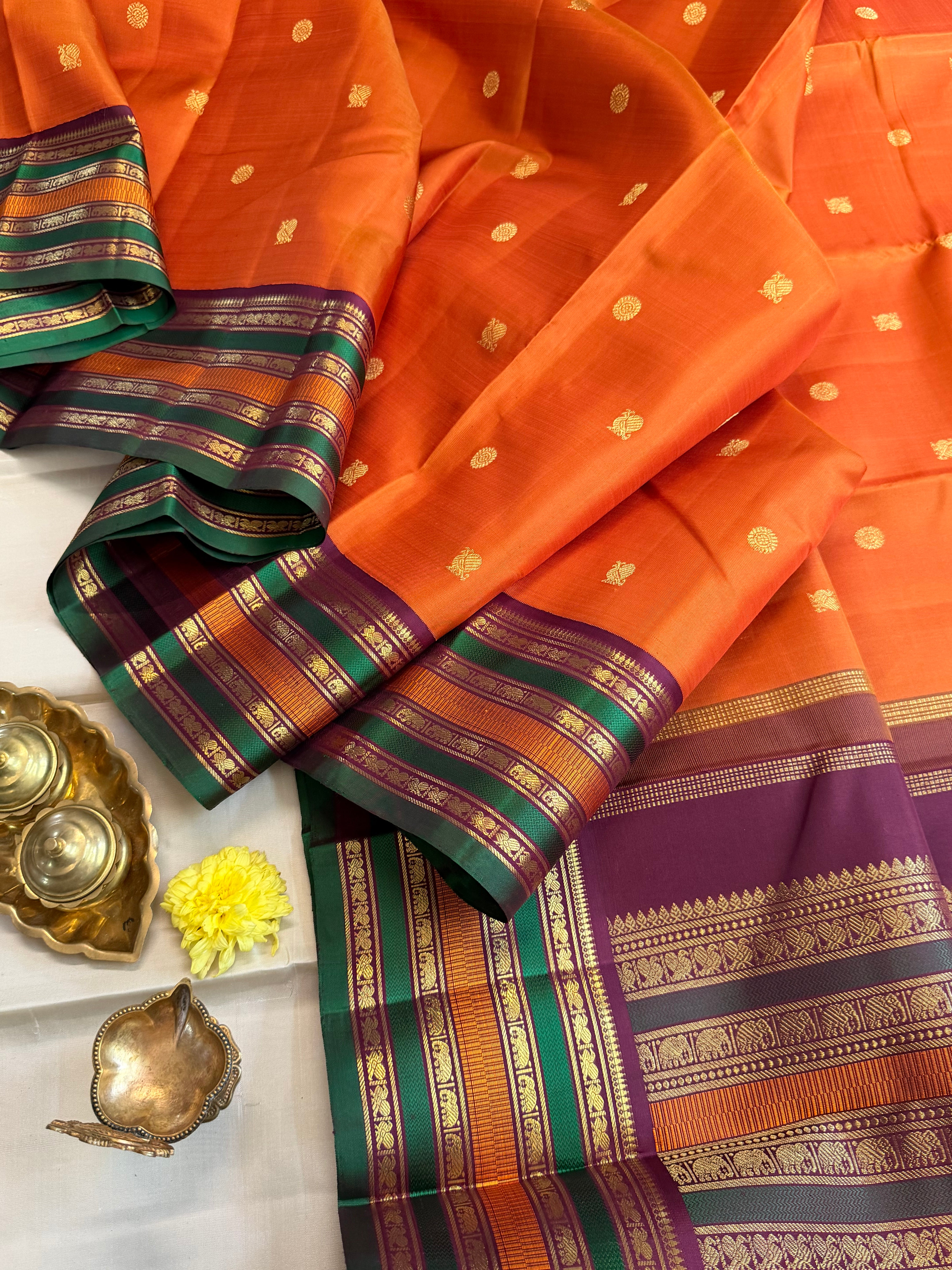 Korvai Varamahalakshmi edit : Rust varisapet  Korvai Kanjipuram silk saree