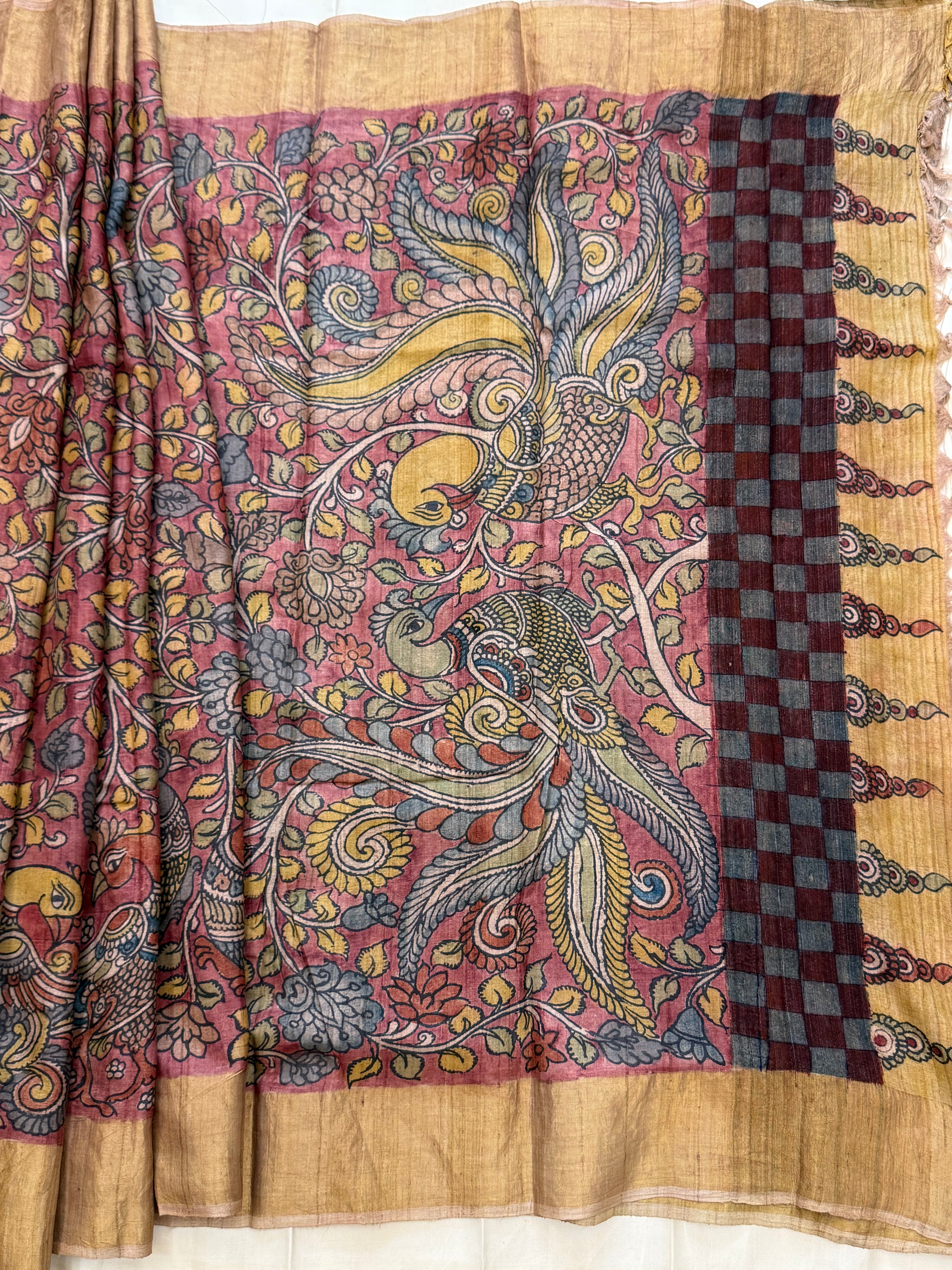 Hand drawn natural dyed pen kalamkari sarees / clsa 11125