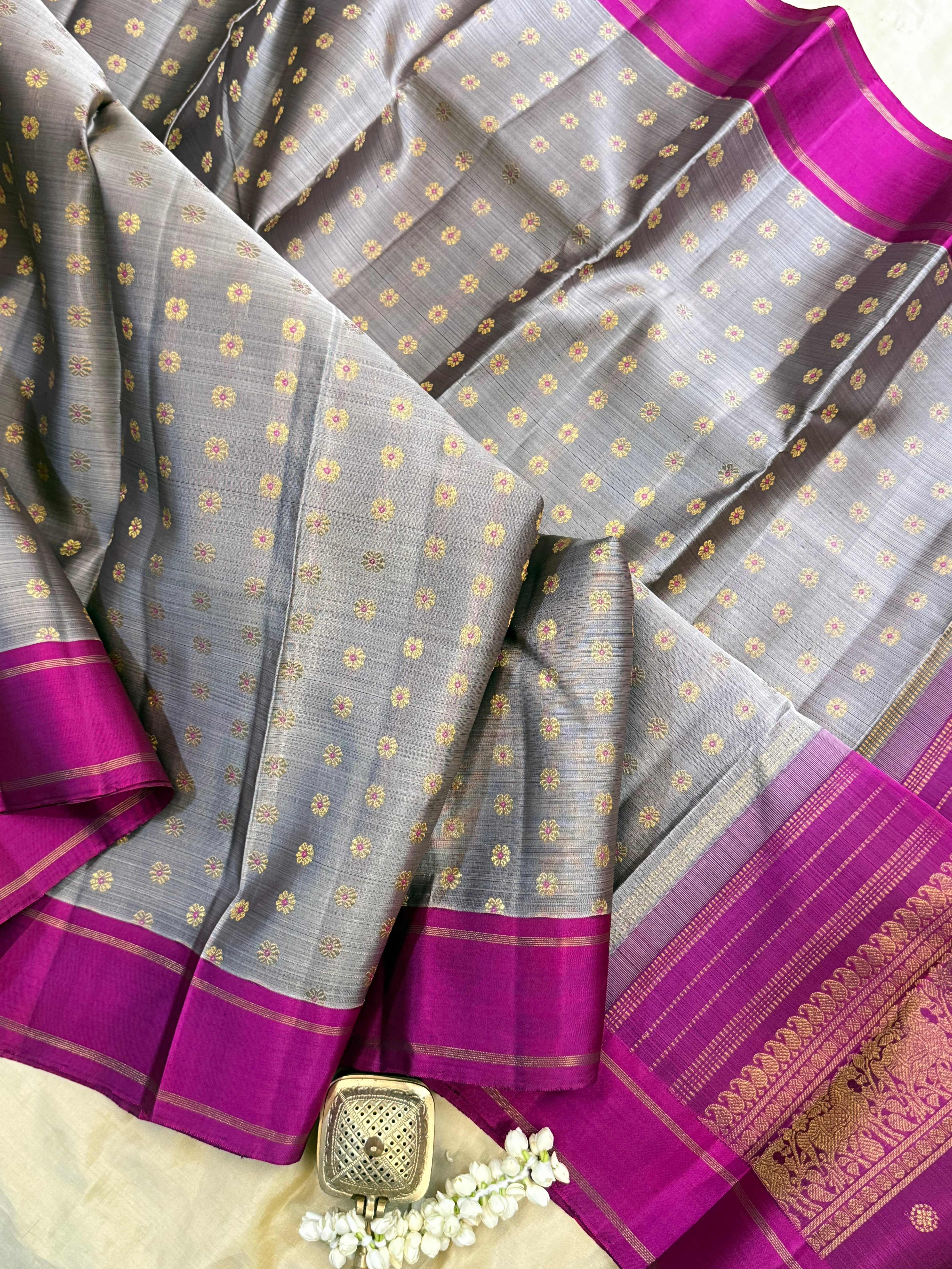 Grey meenakari butta / Kanjipuram silk CL9954