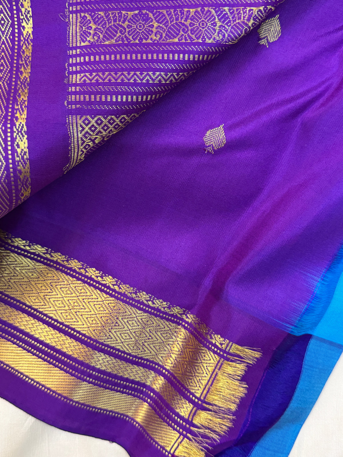 Gadwal silk Dark sky blue temple Korvai clsa 9301