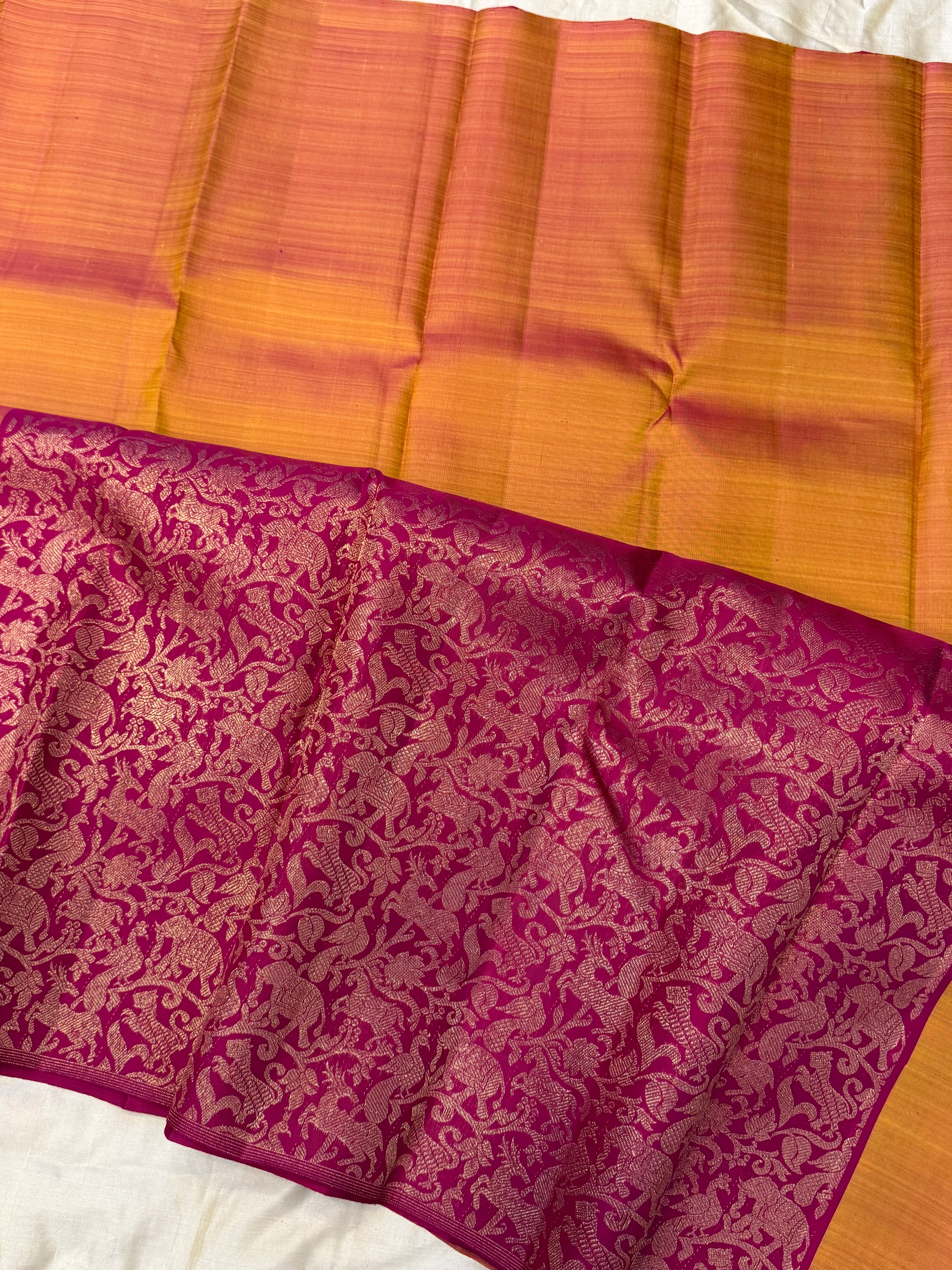 Mustard shot pink vanasingaram concept design / Kanjipuram silk