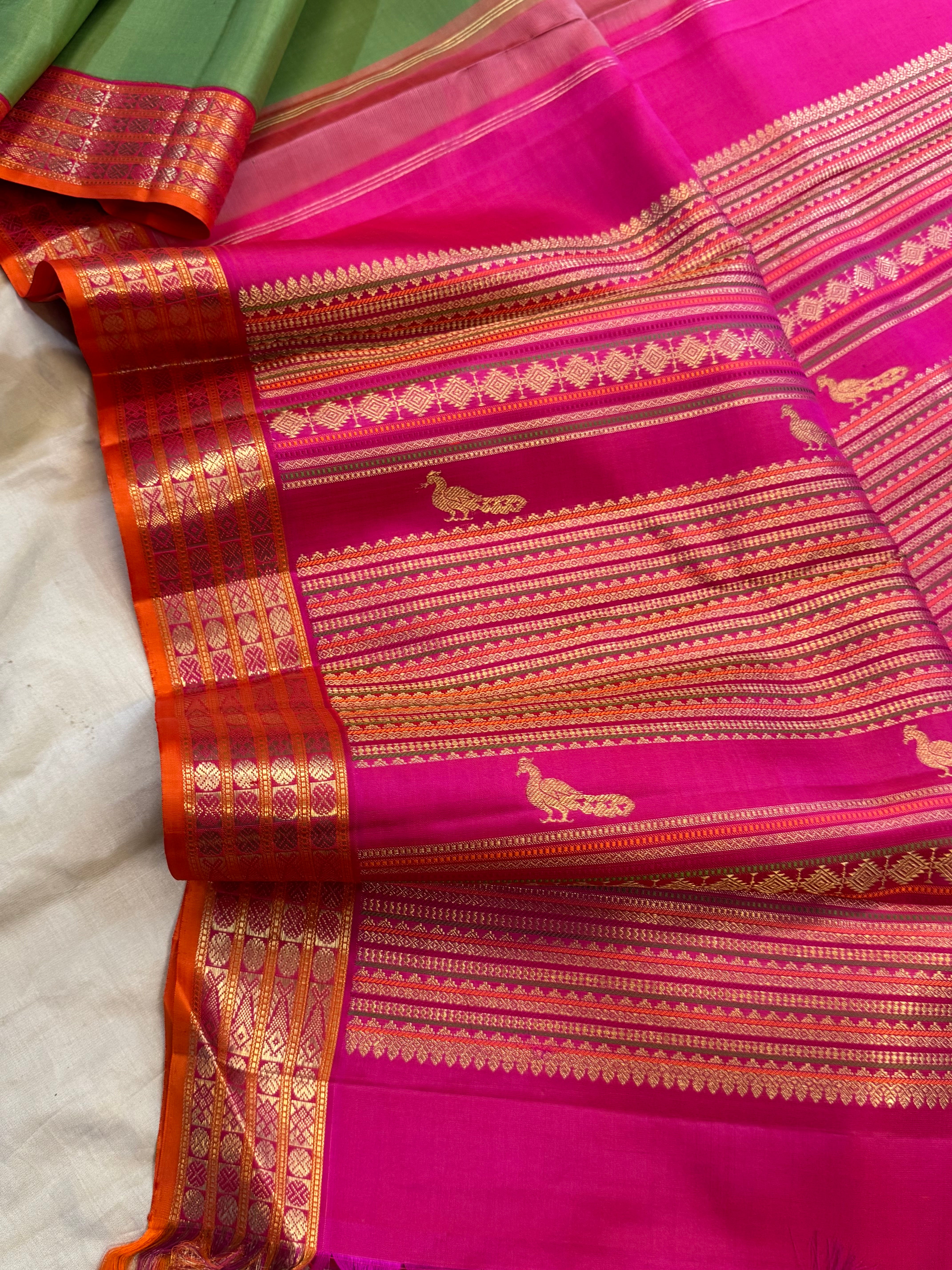 Bomkai inspired Korvai green / Kanjipuram silk