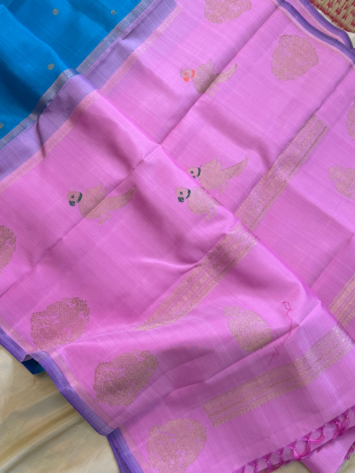 Sea blue irutalaipakshi border pure Kanjipuram silk