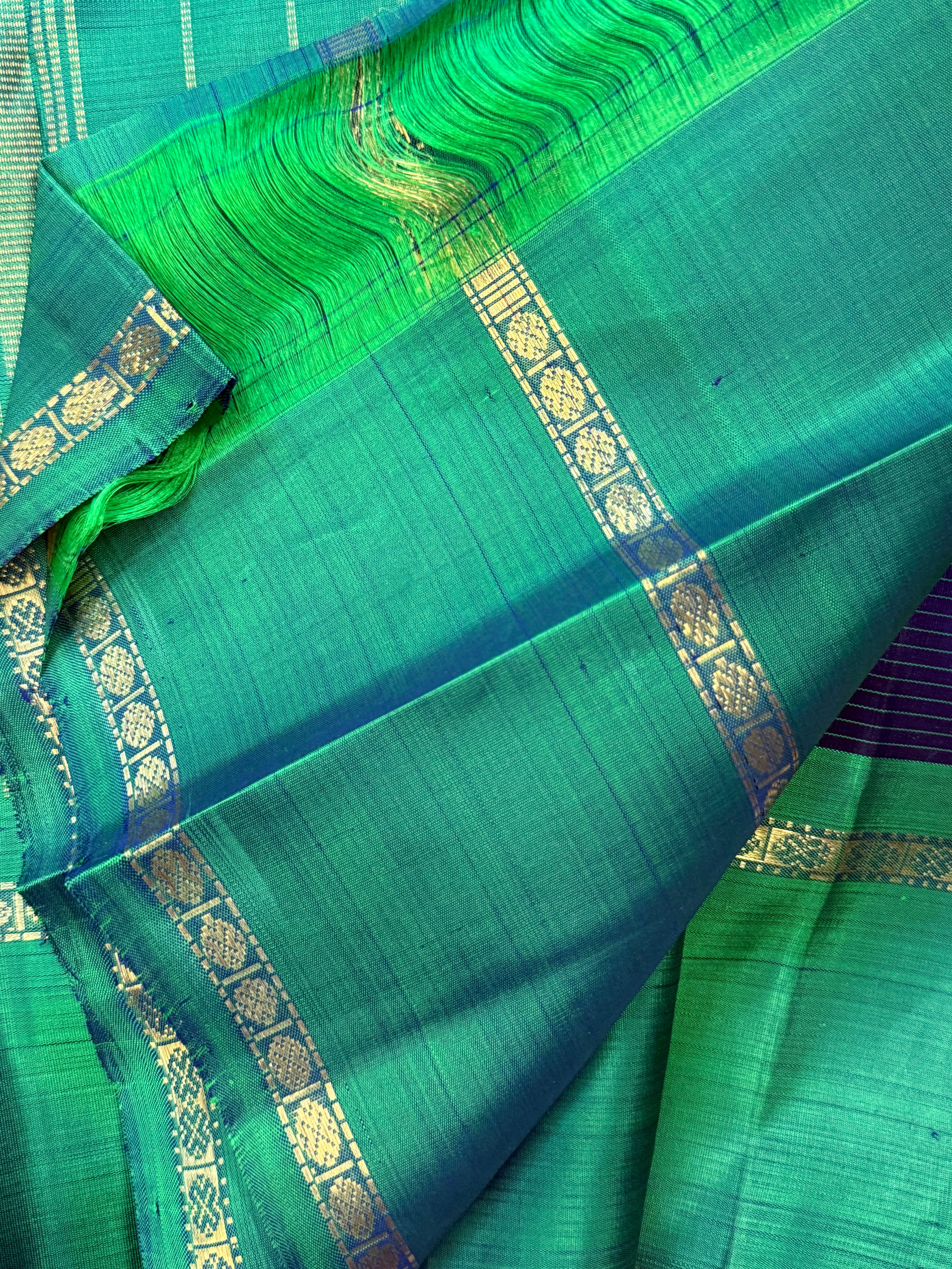 Deep blue kattam and green rettapet border / Kanjipuram silk