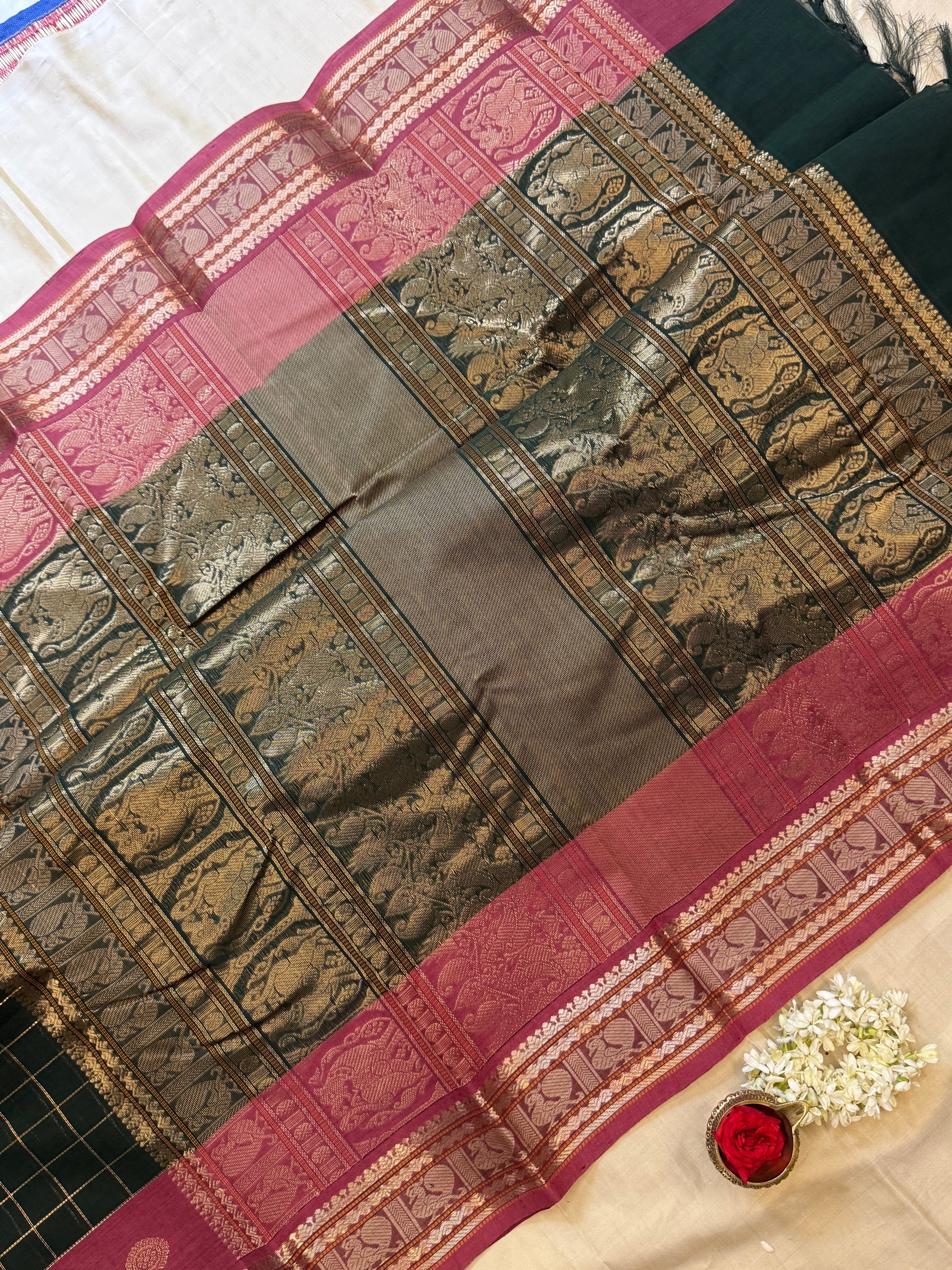 Dark green kattam / Kanchi Cotton