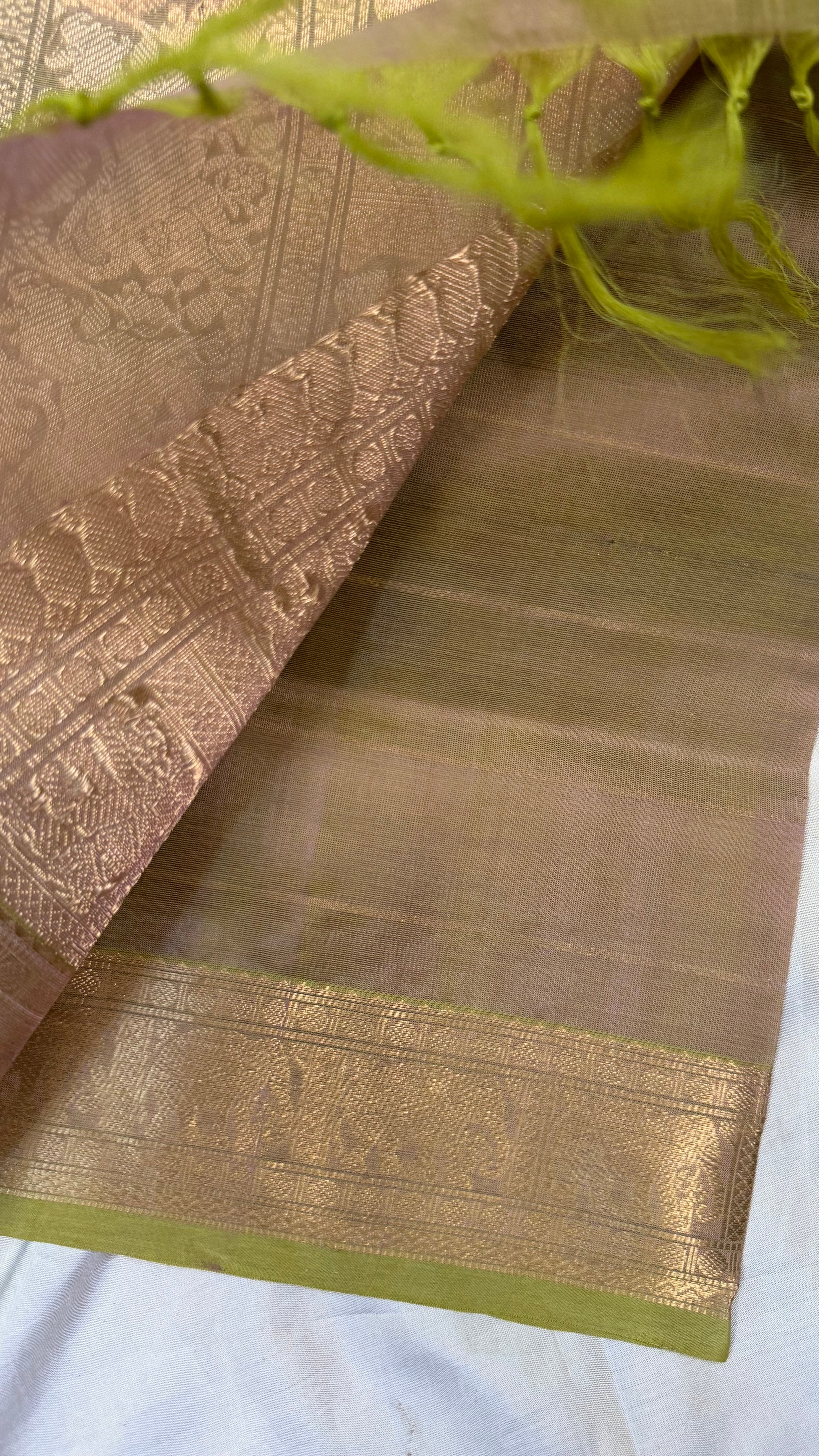 Beige shot green veldhari - Silk cotton