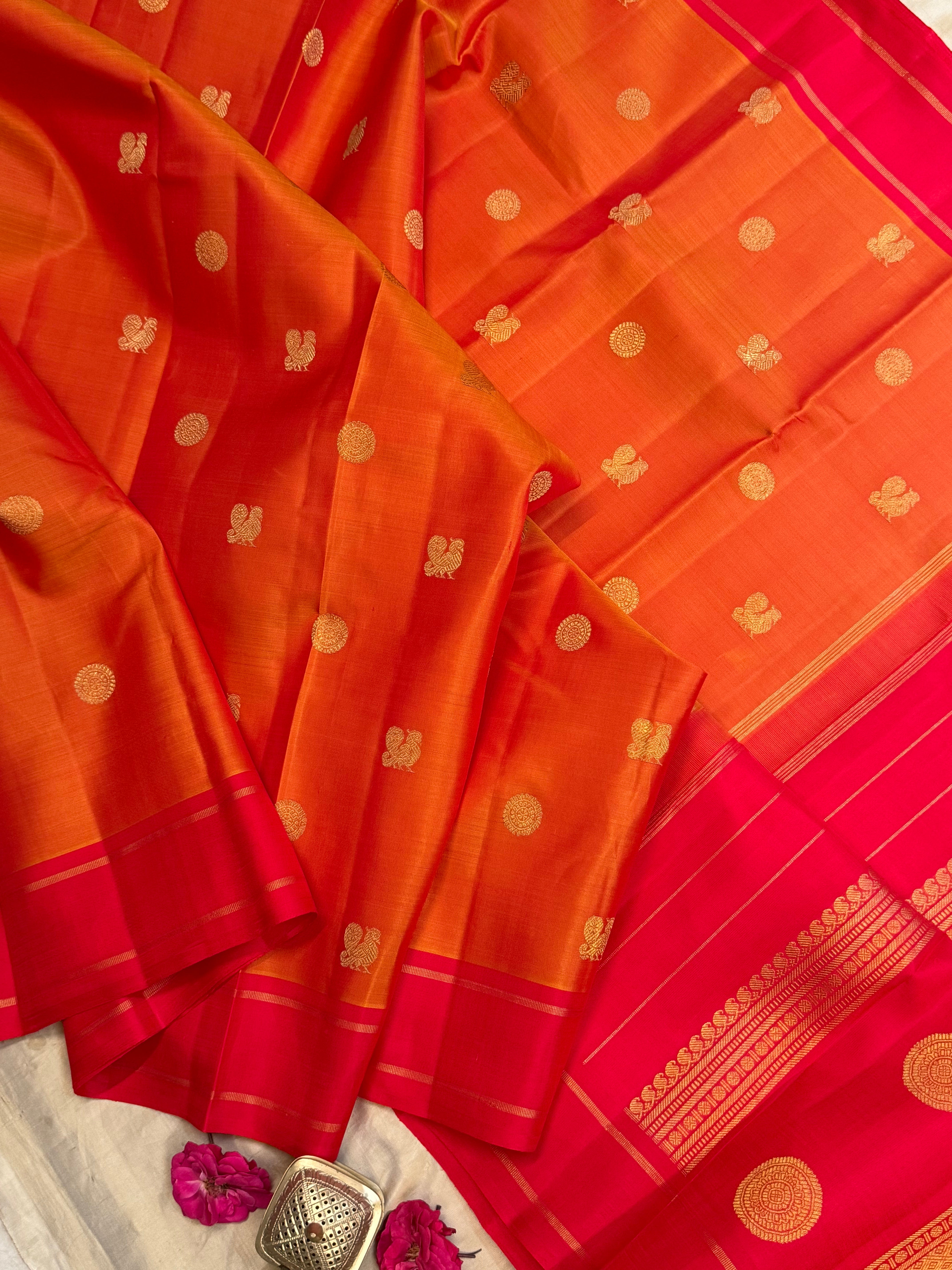 Simha and red annam and chakram butta / Kanjipuram silk  CLSA9207