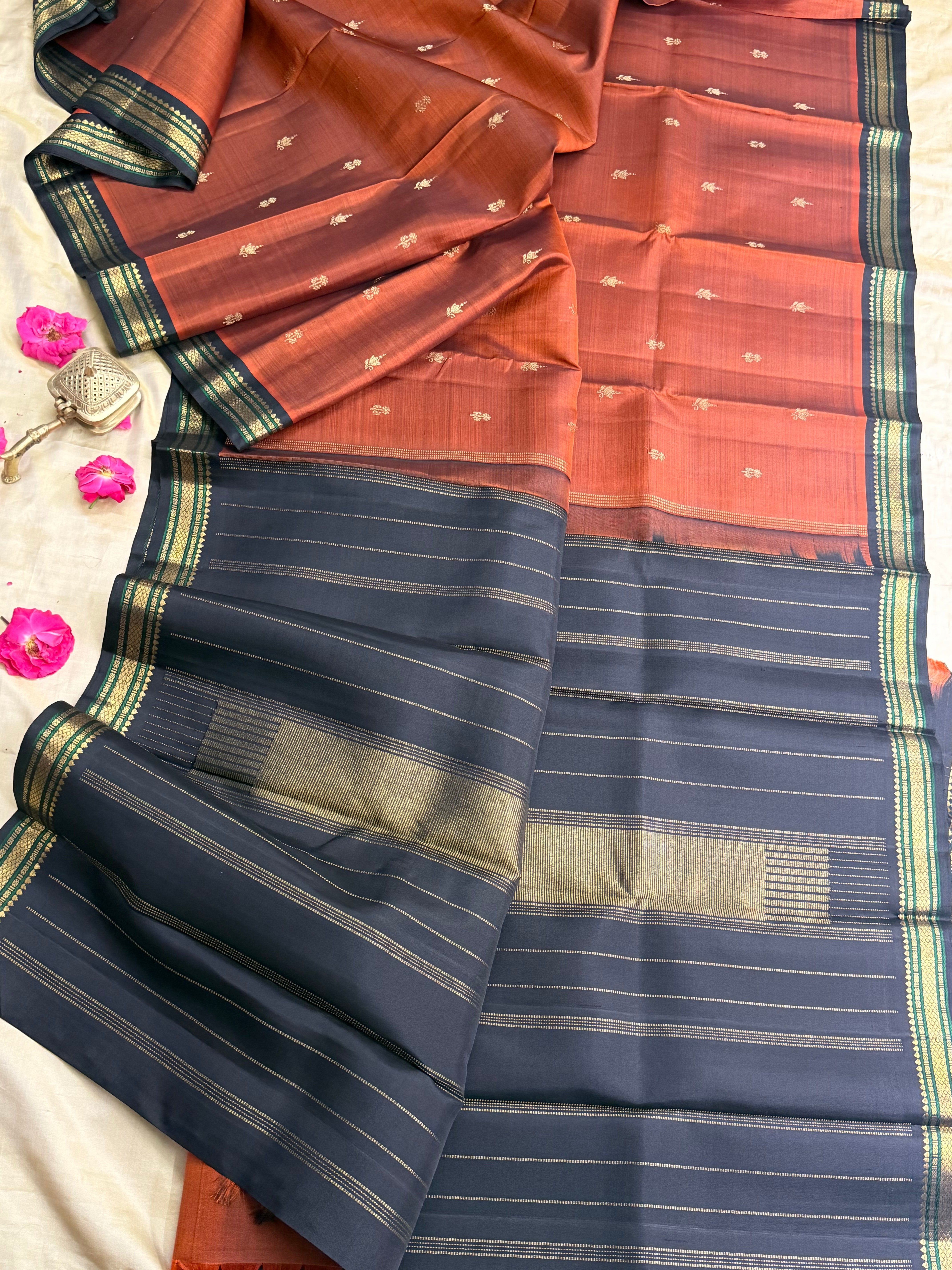 Rust small border pure Zari Kanjipuram silk CLSA7043