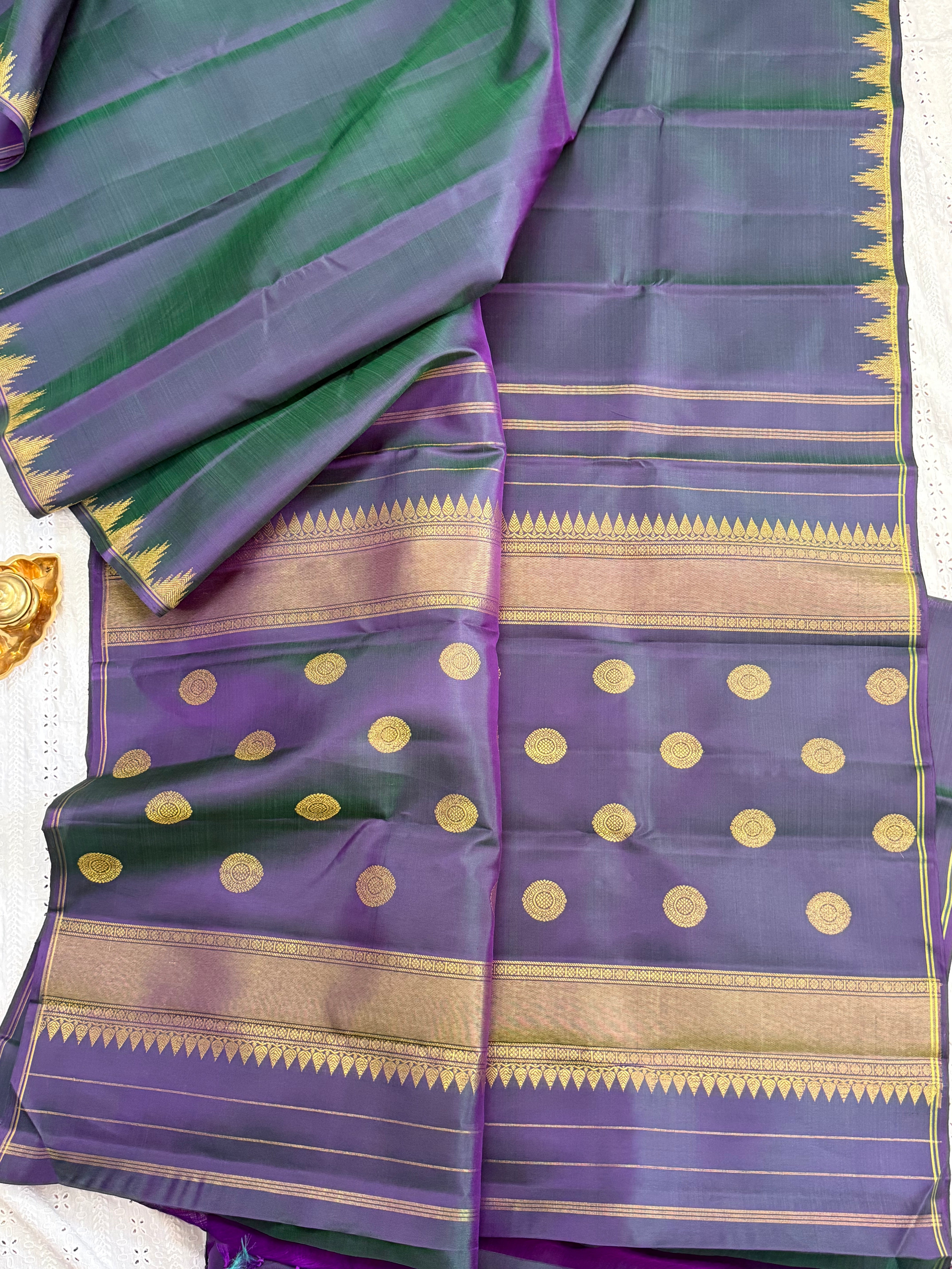 Green shot purple small temple border / Kanjipuram silk CL10143