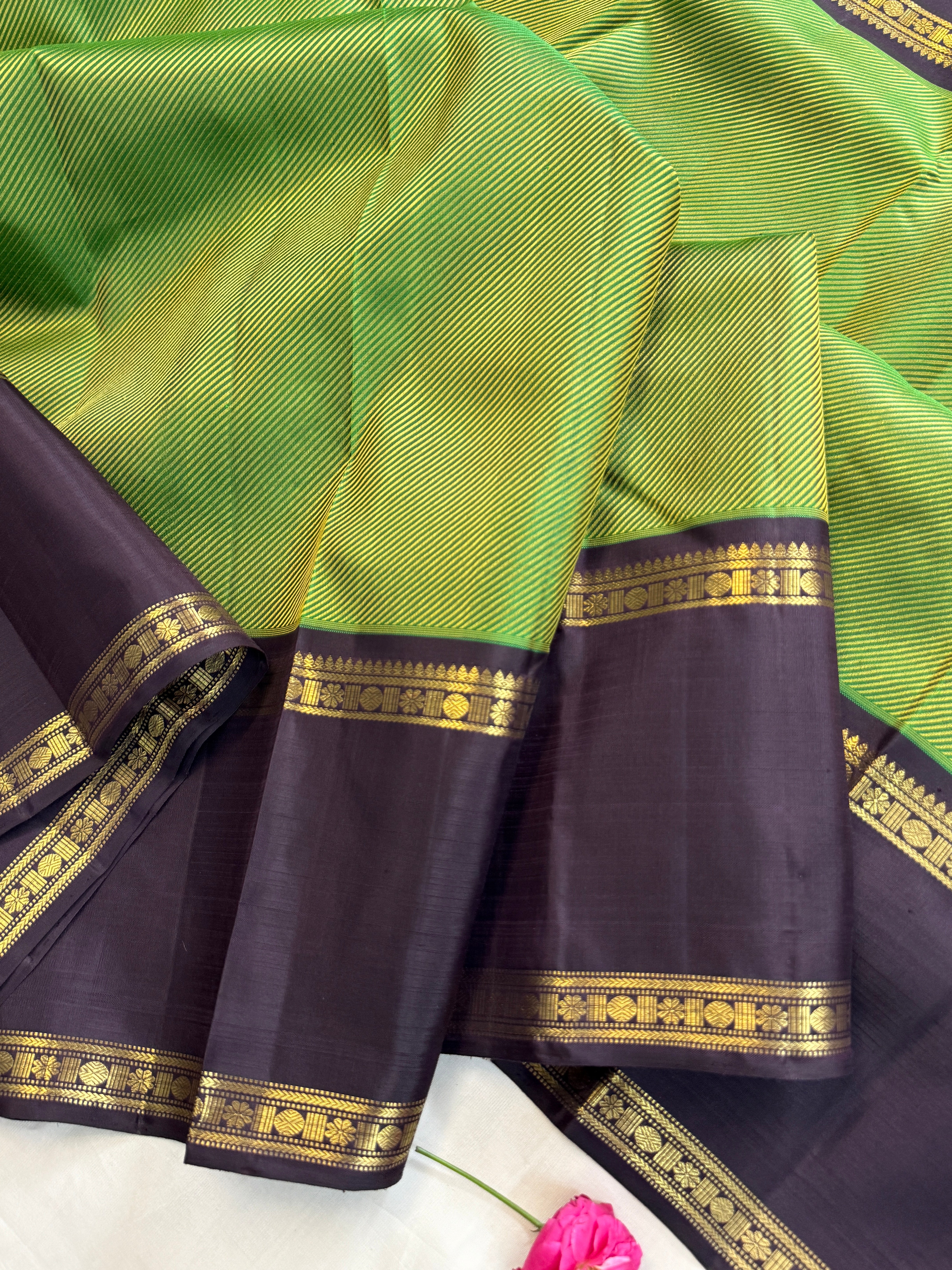 Green with black korvai Thread work kanjipuram silkCLSA11105