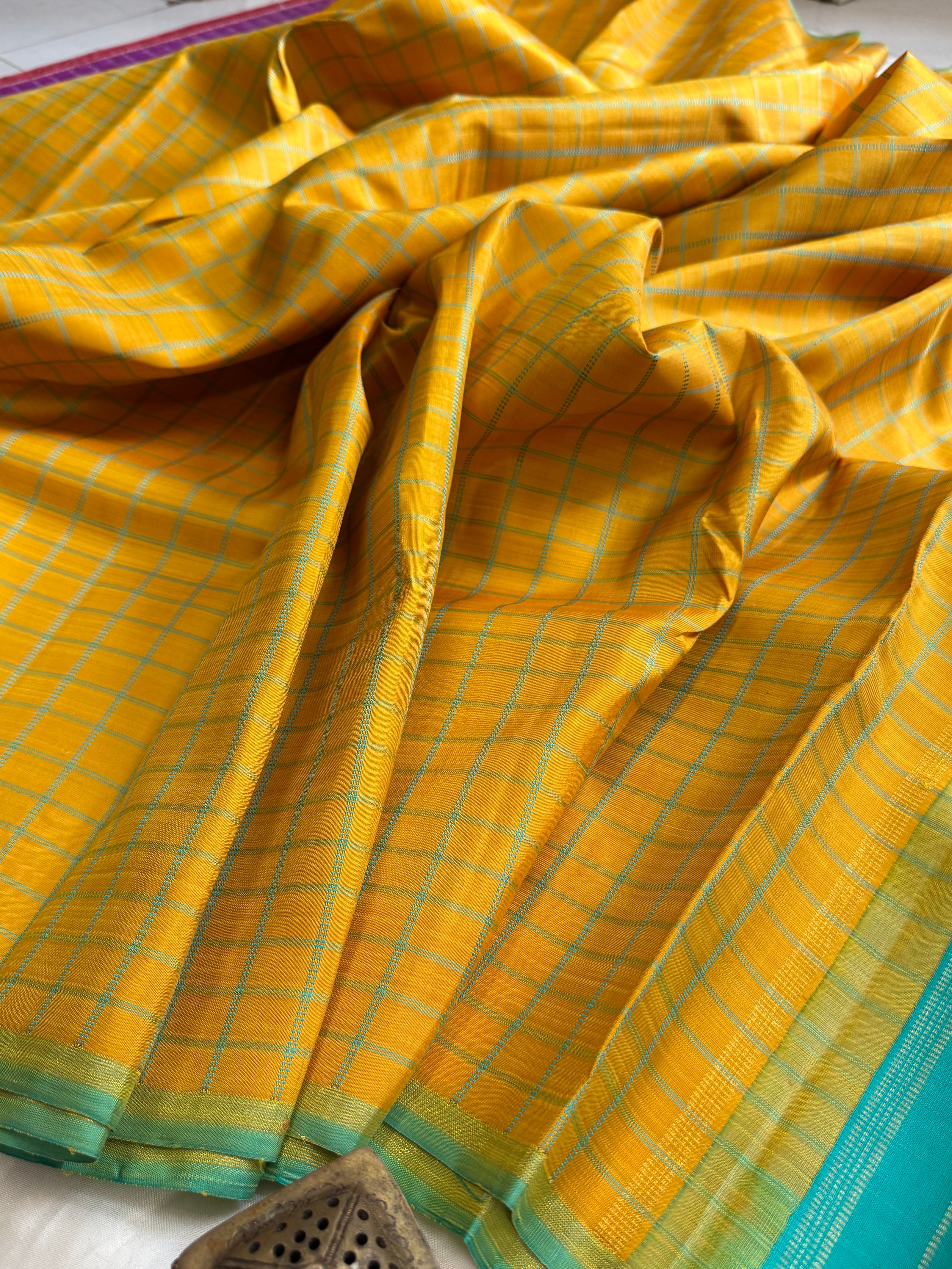 Banana yellow Chettinad kattam Kanchipuram silks