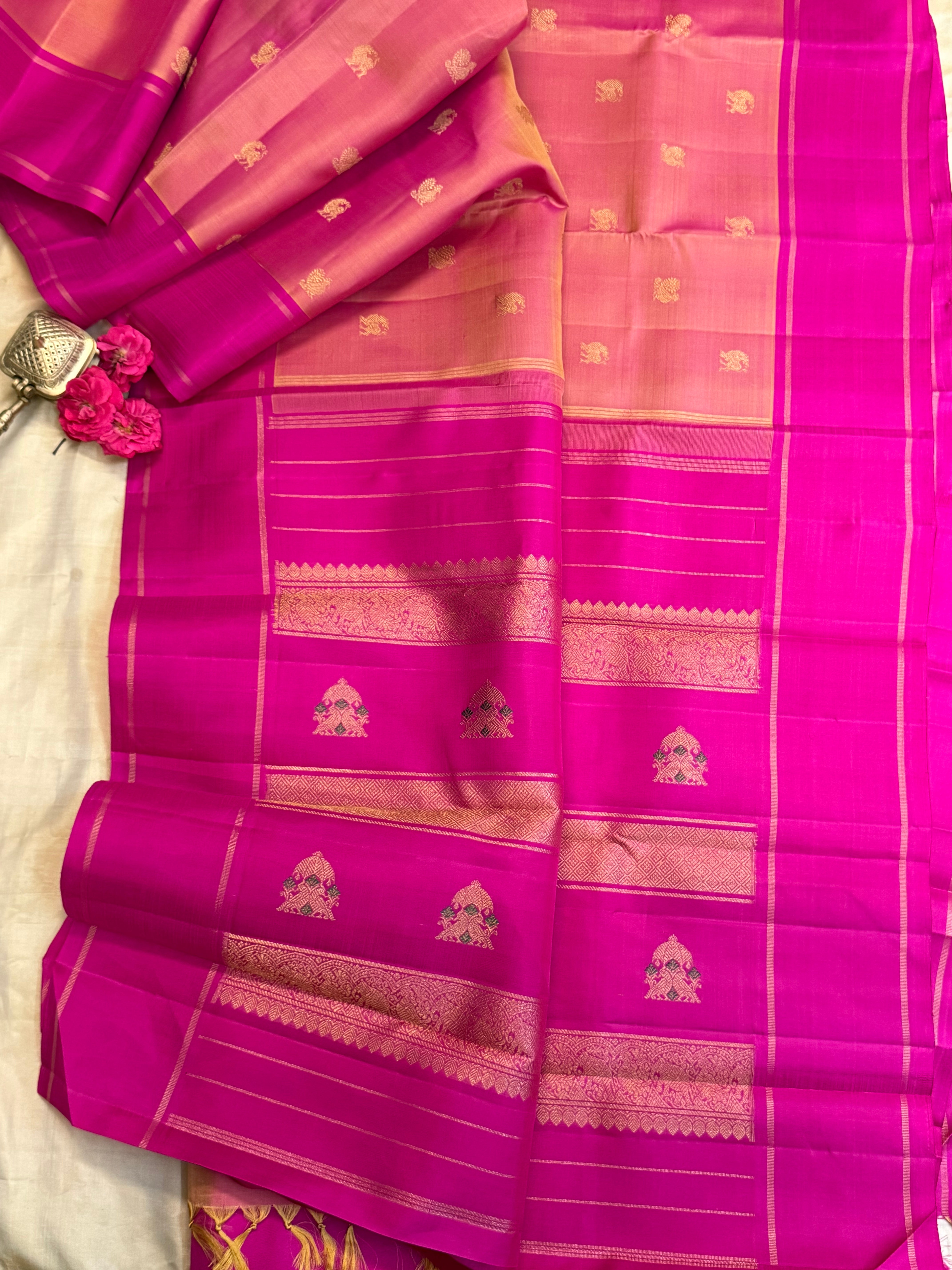 Red shot pink yazhli butta unique pallu / Kanjipuram silk CLSA8224