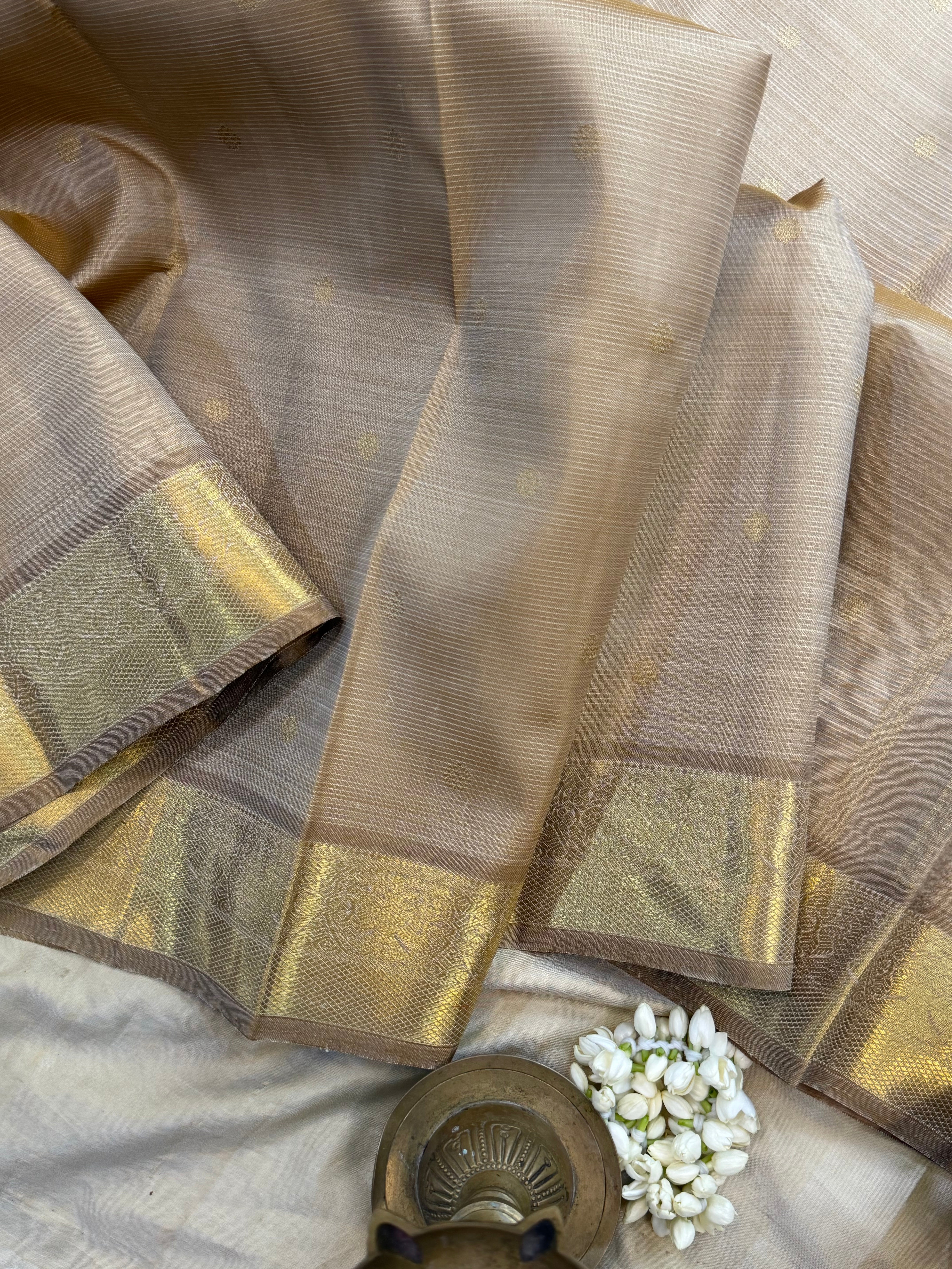 Heirloom Vairaoosi ivory  Kanjipuram silk saree