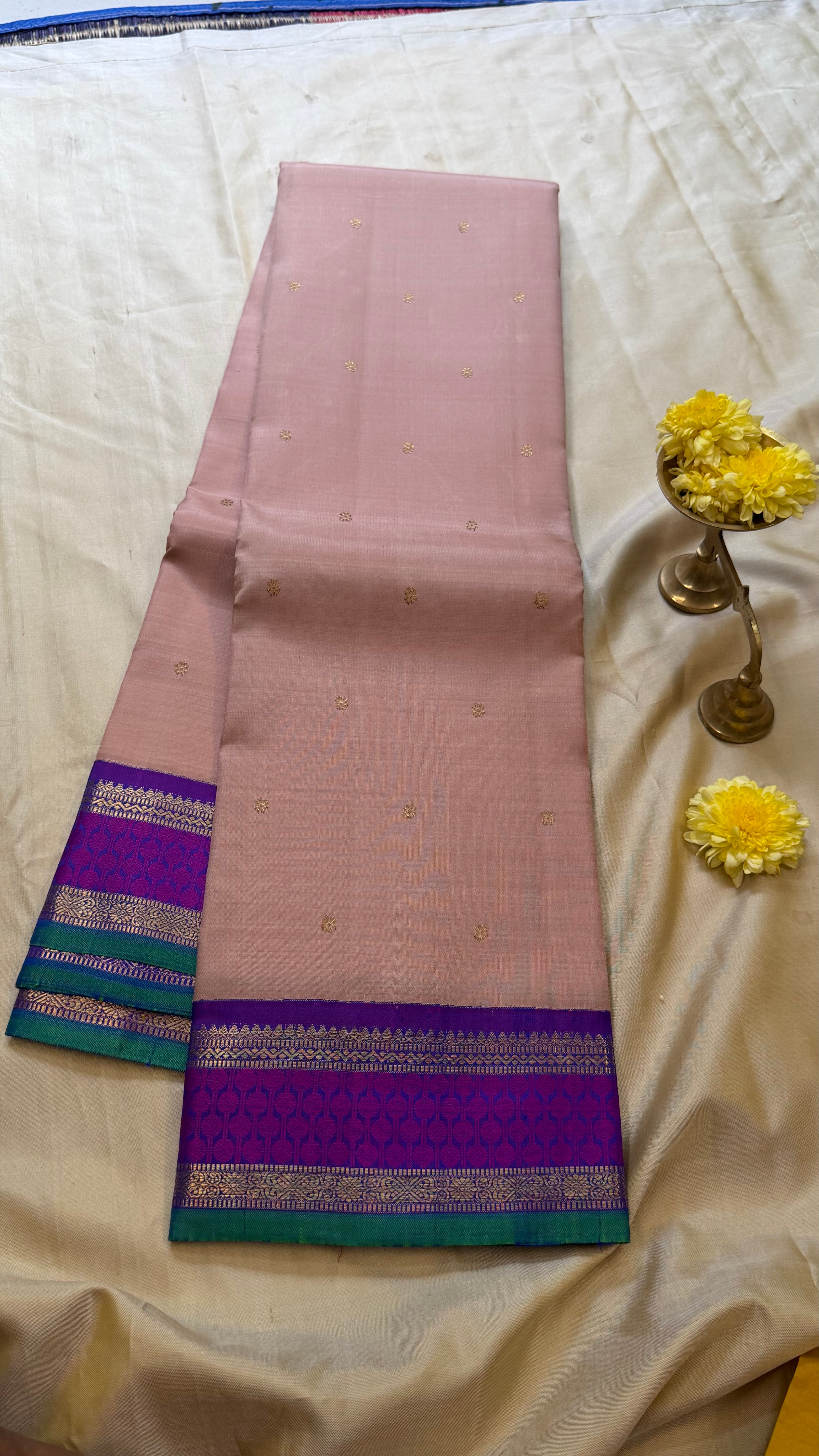 Pastel pink and purple kai korvai/ kanjipuram silk