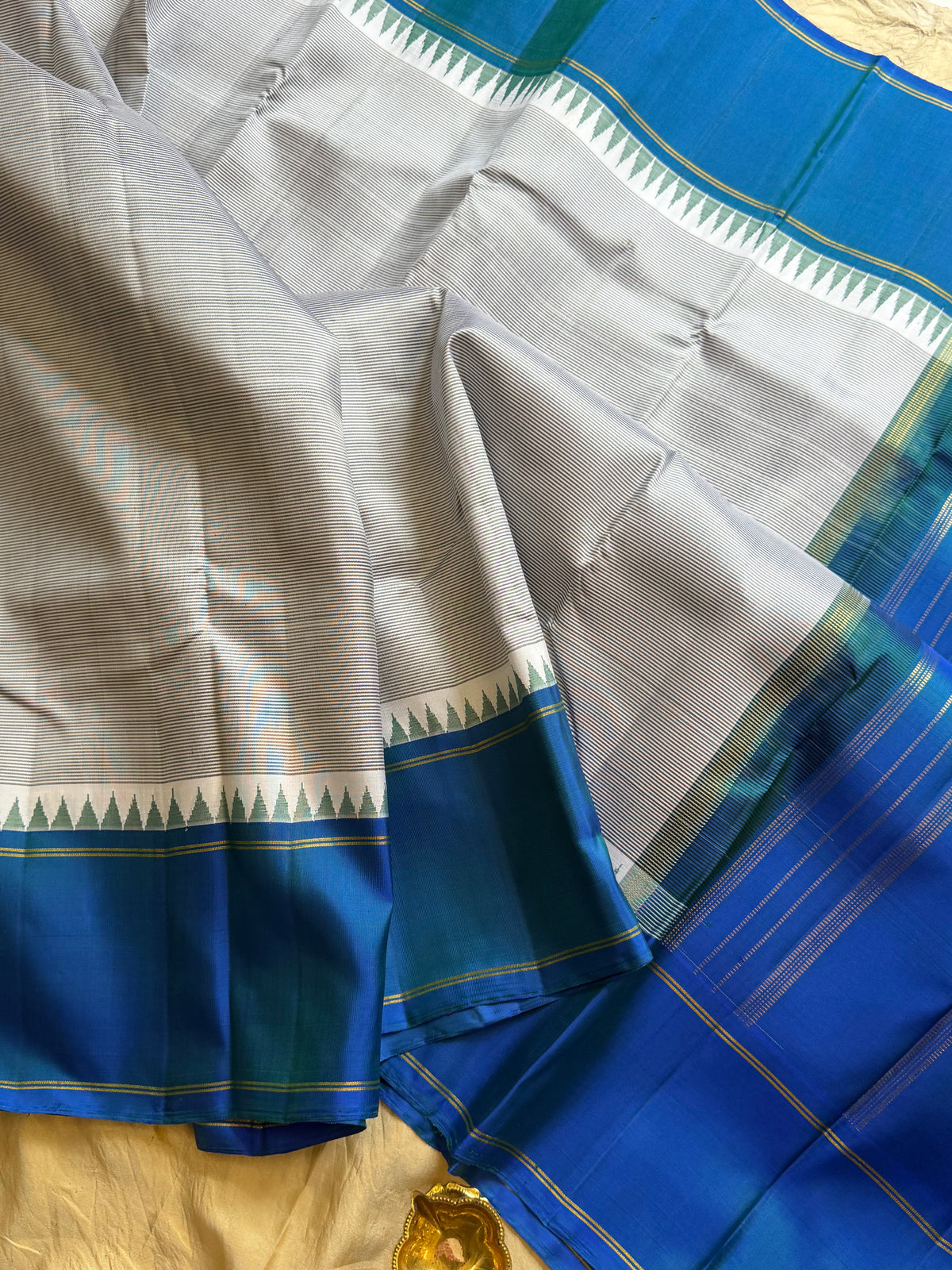 Striped Korvai blue border Arani silk saree