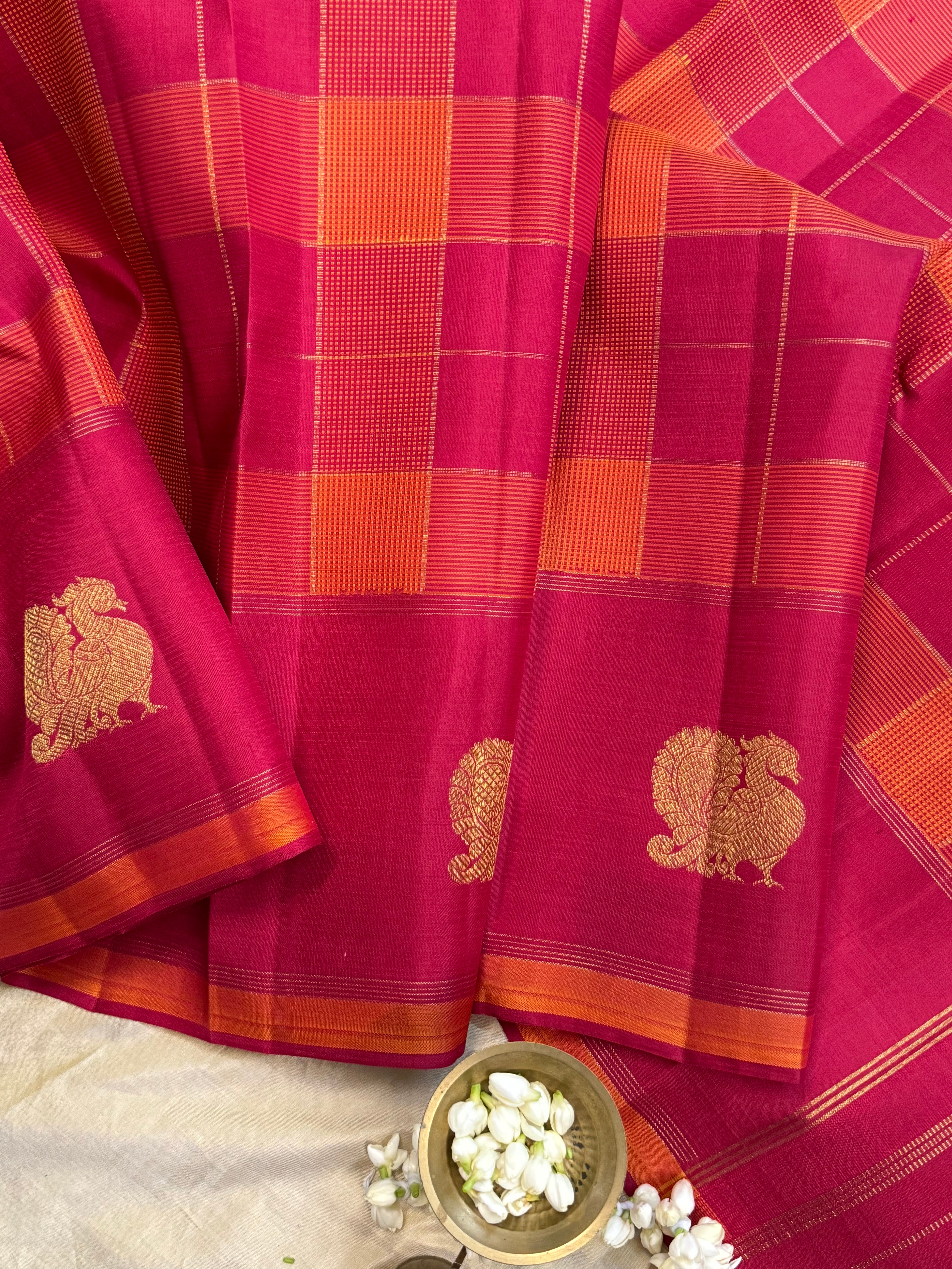 Chettinad kattam border butta / Kanjipuram silk