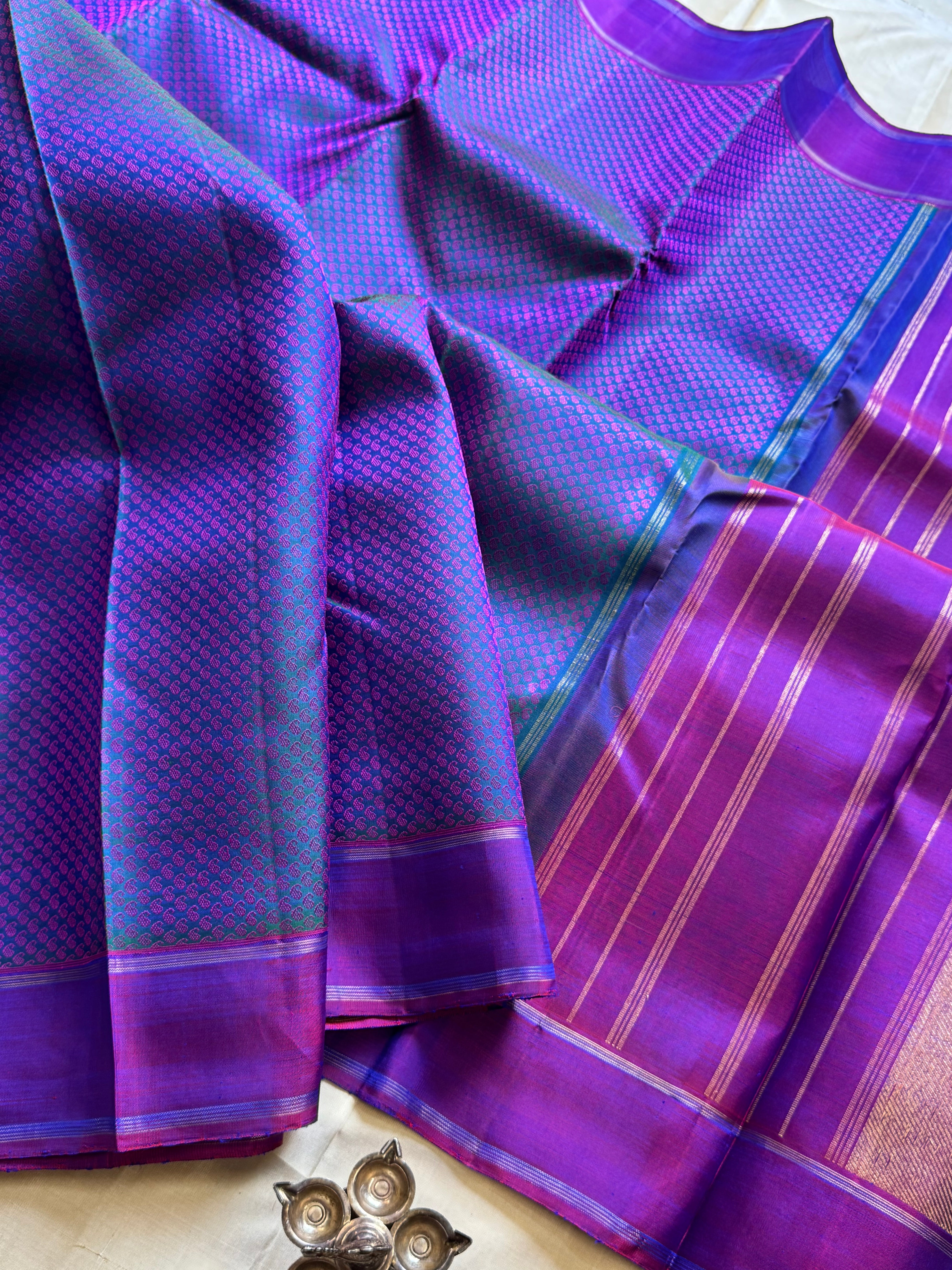 Blue shot purple thread work / kanjipuram silk