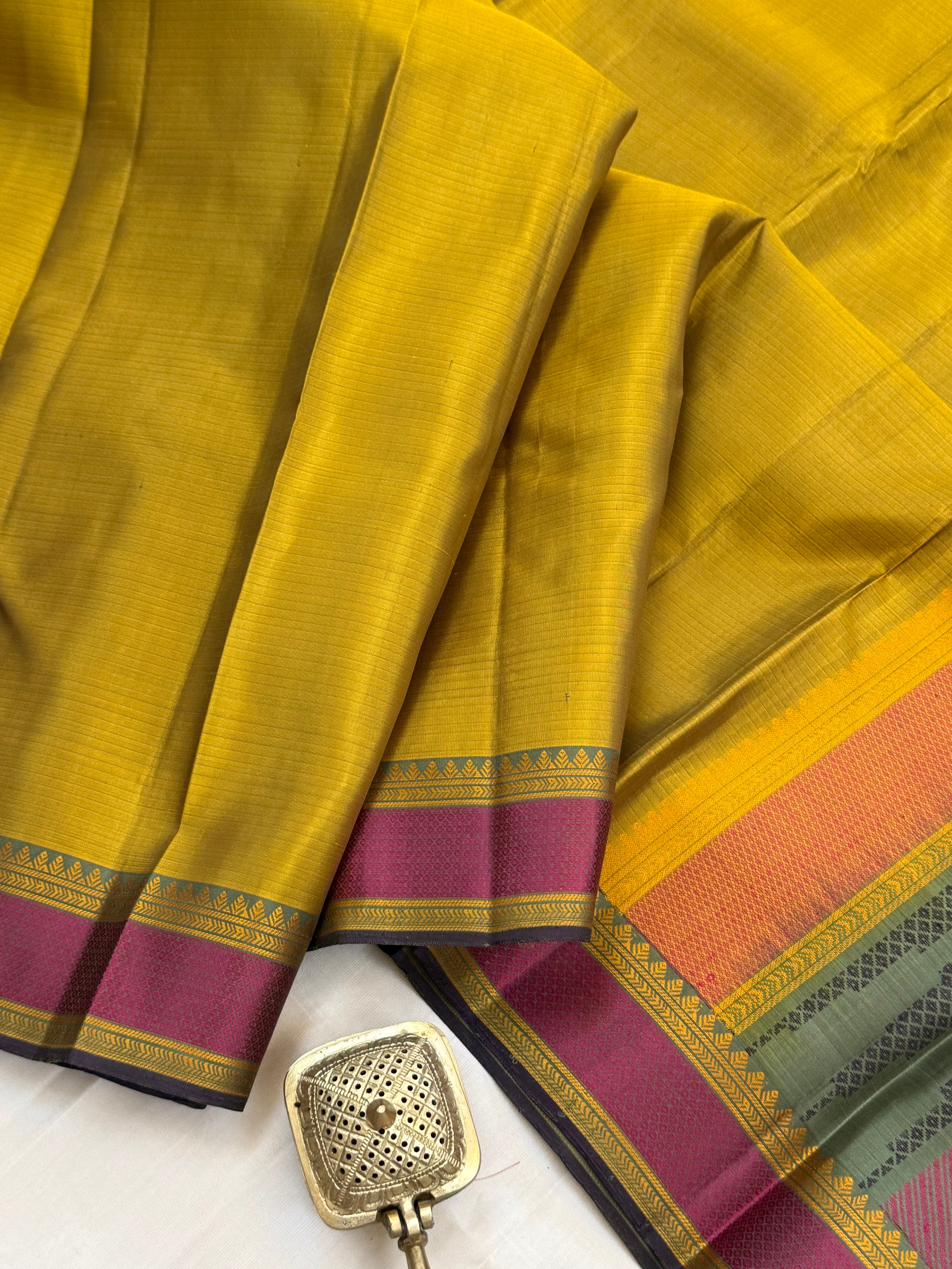 Mustard and pink small border/ Varnangal thread work /CLSA 11271