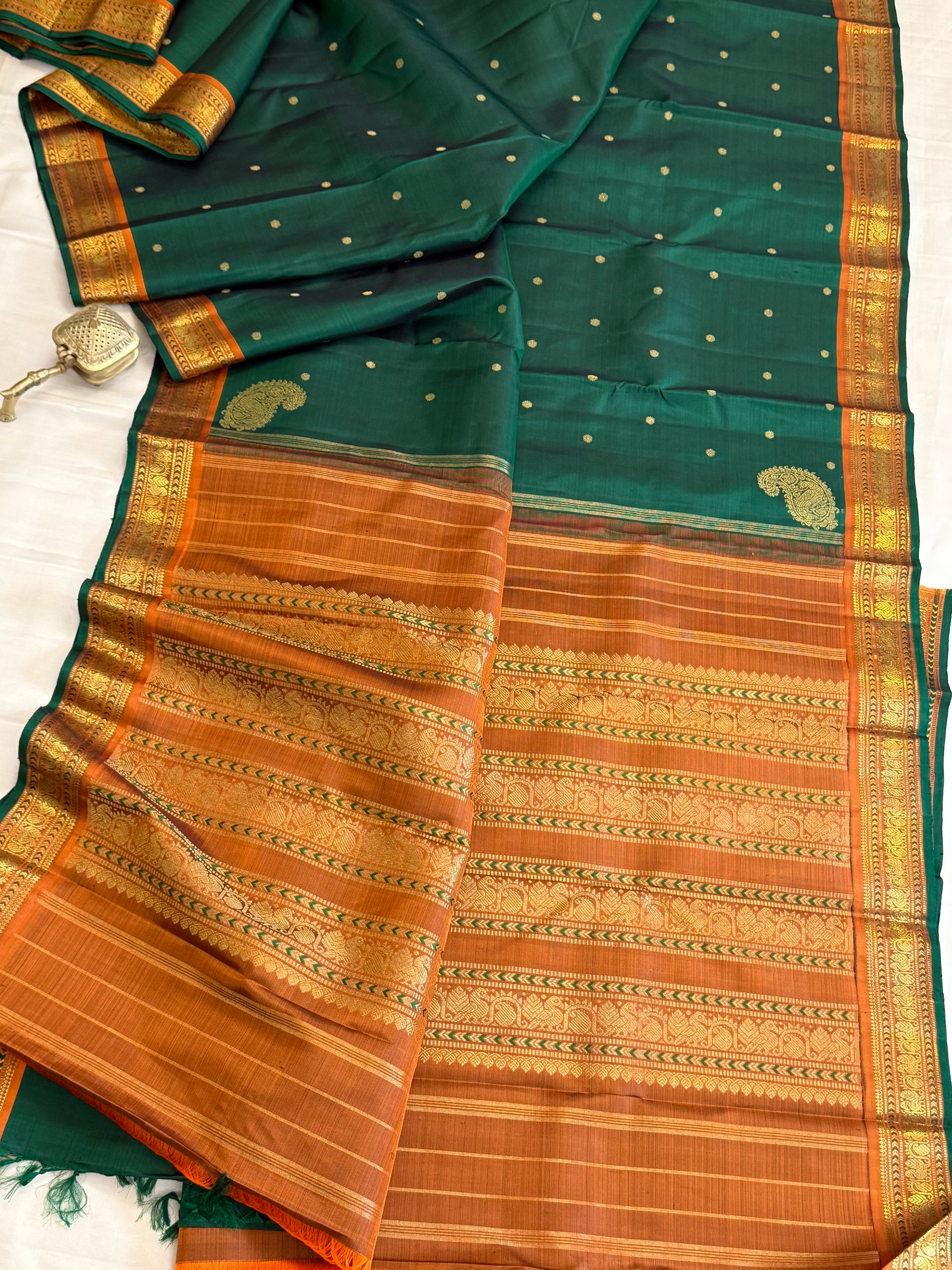 Green Benars style corner palla Pure Kanjipuram silk CLSA11003