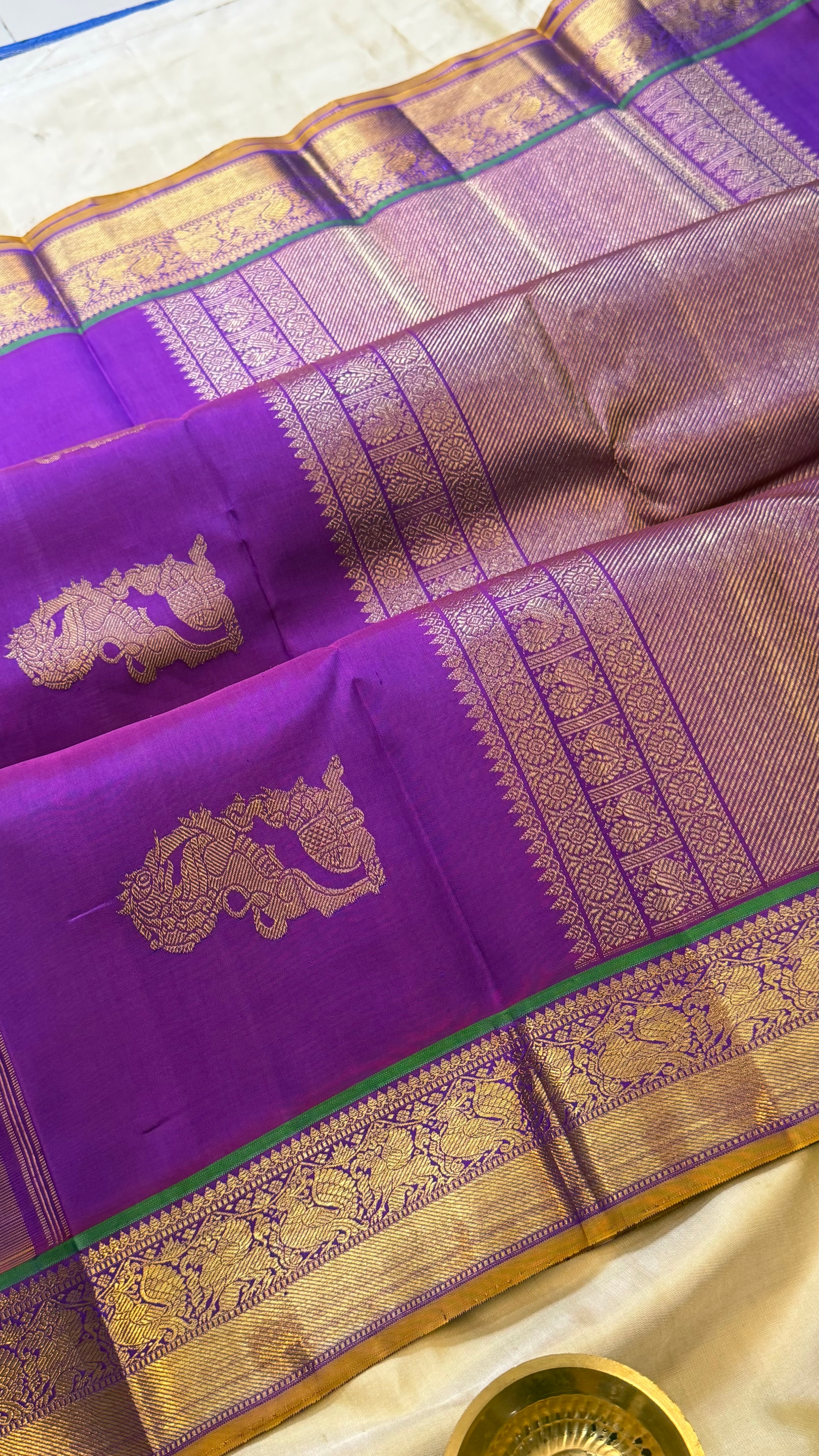 Manjal and purple kai korvai/ kanjipuram silk