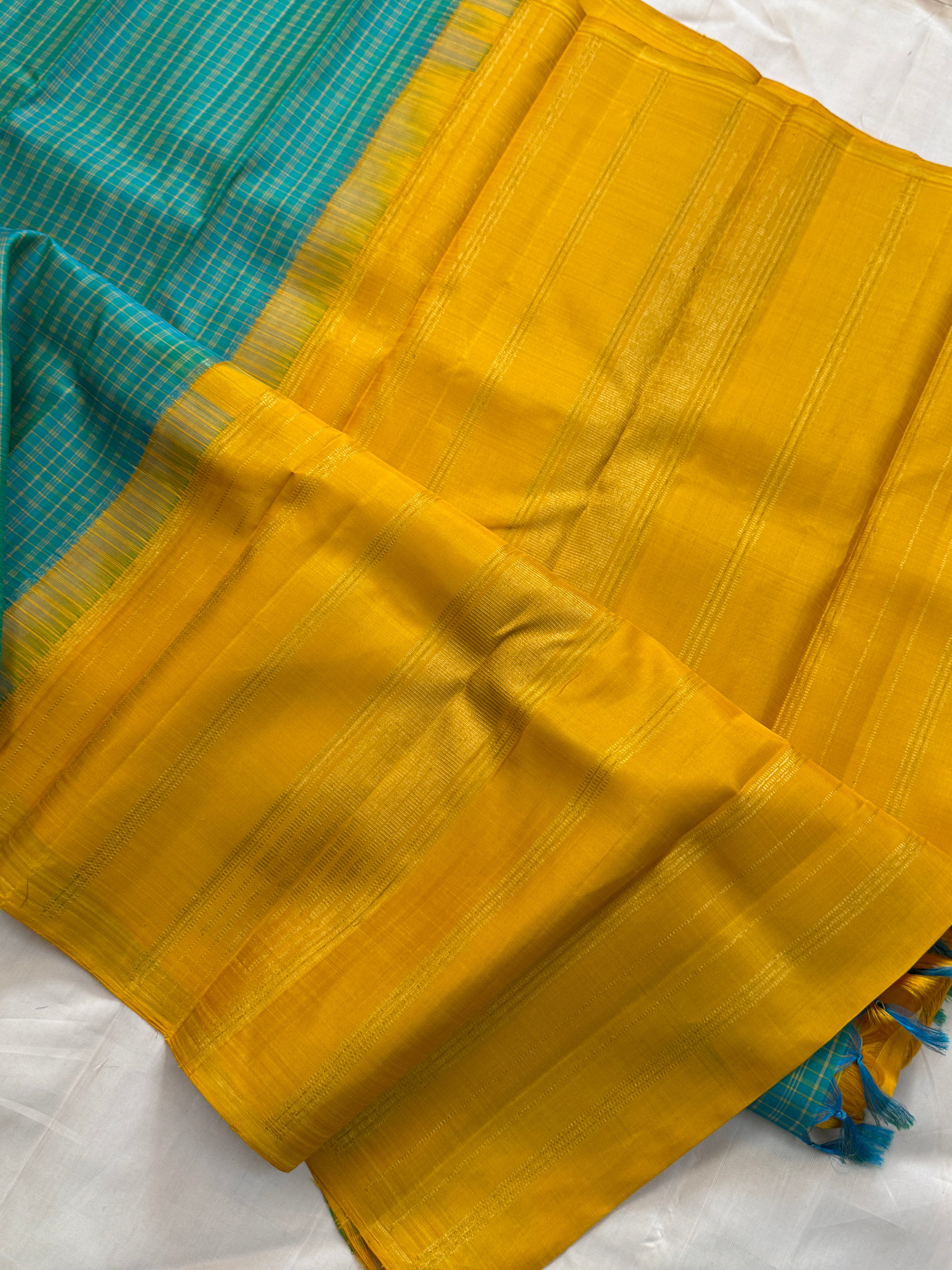 Green and mustard kattam borderless/ Kanjipuram silk CLSA10923