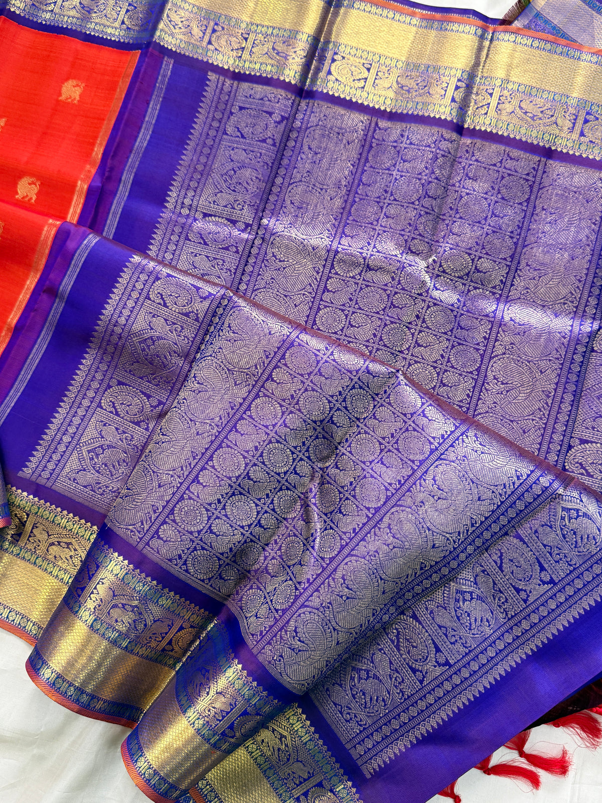 vibrant orange with Korvai border/ kanjipuram silk saree clsa 9925
