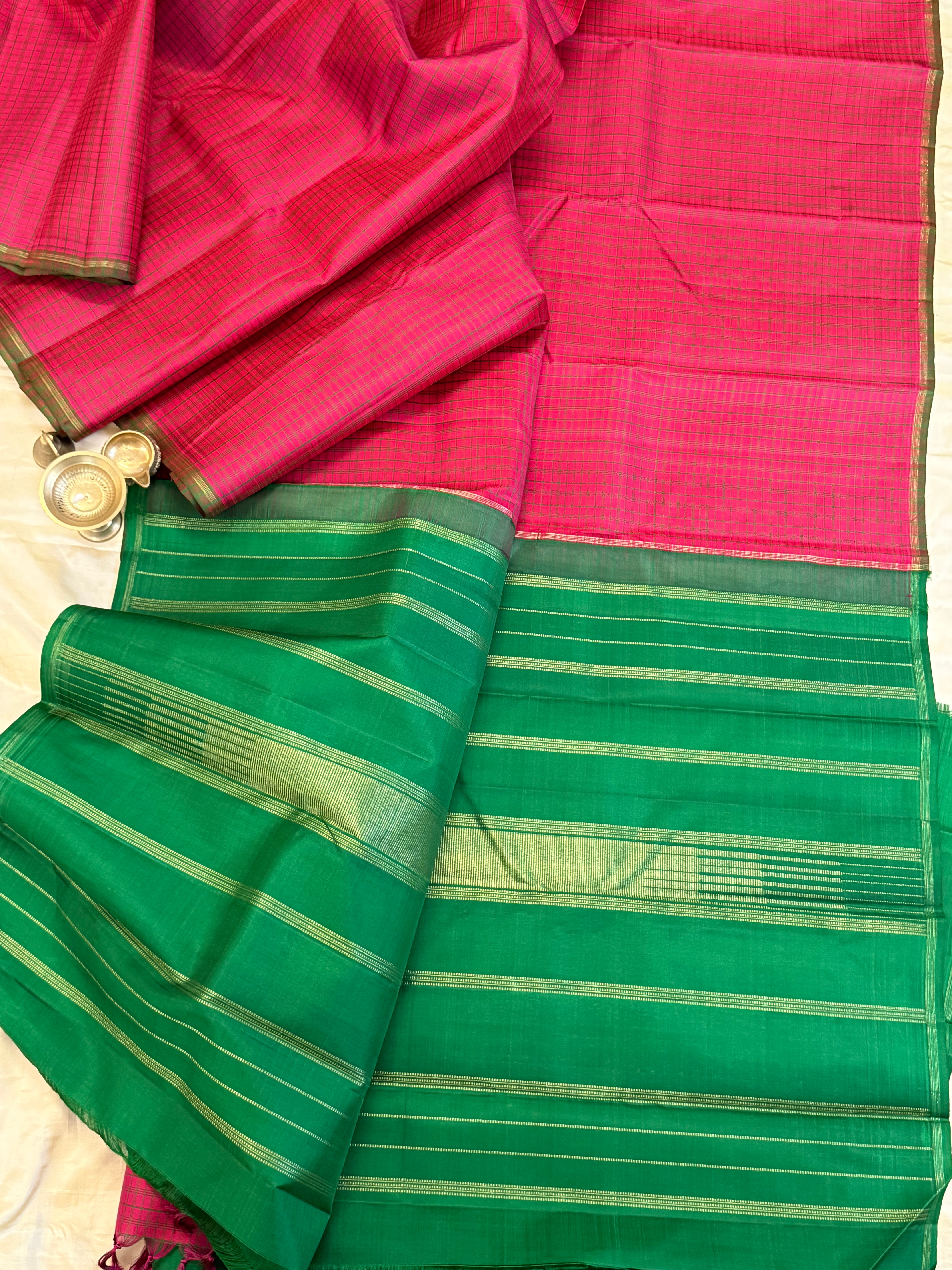 Paneer roja pink and green kattam / Kanjipuram silk