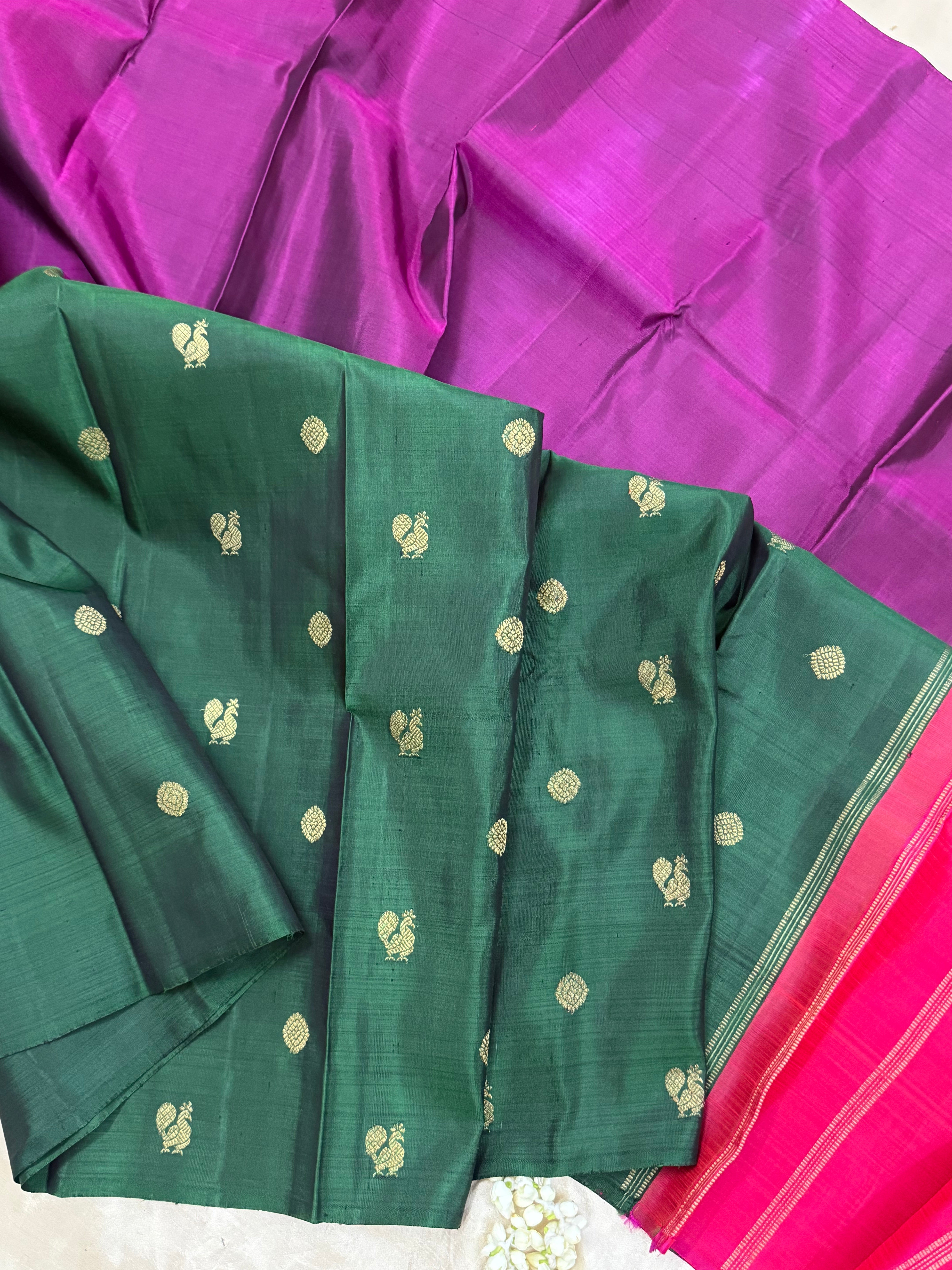 Green and magenta half and half / Kanjipuram silk
