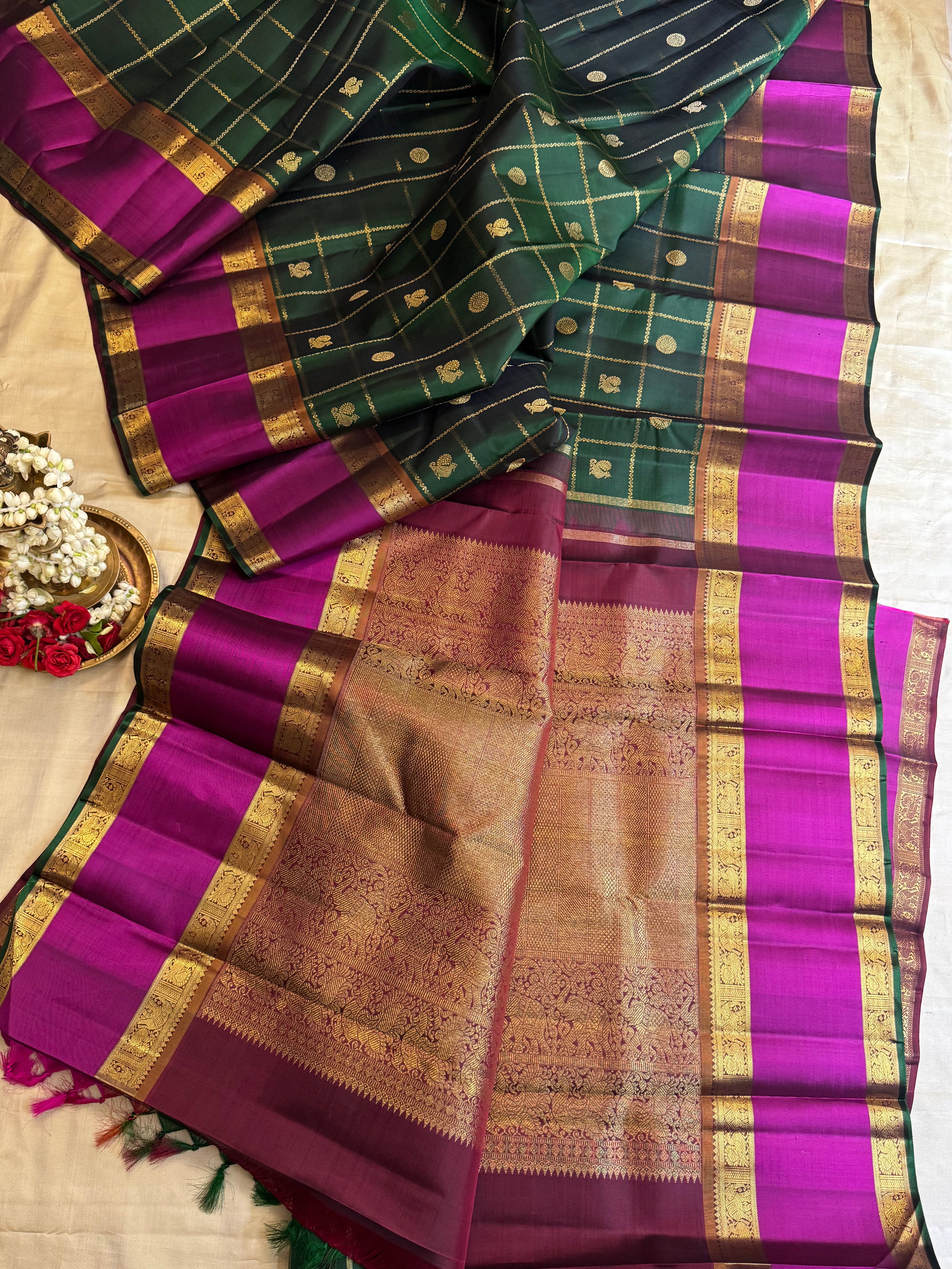 Green kattam Butta retta pet.  / Bridal edit kanjipuram silk