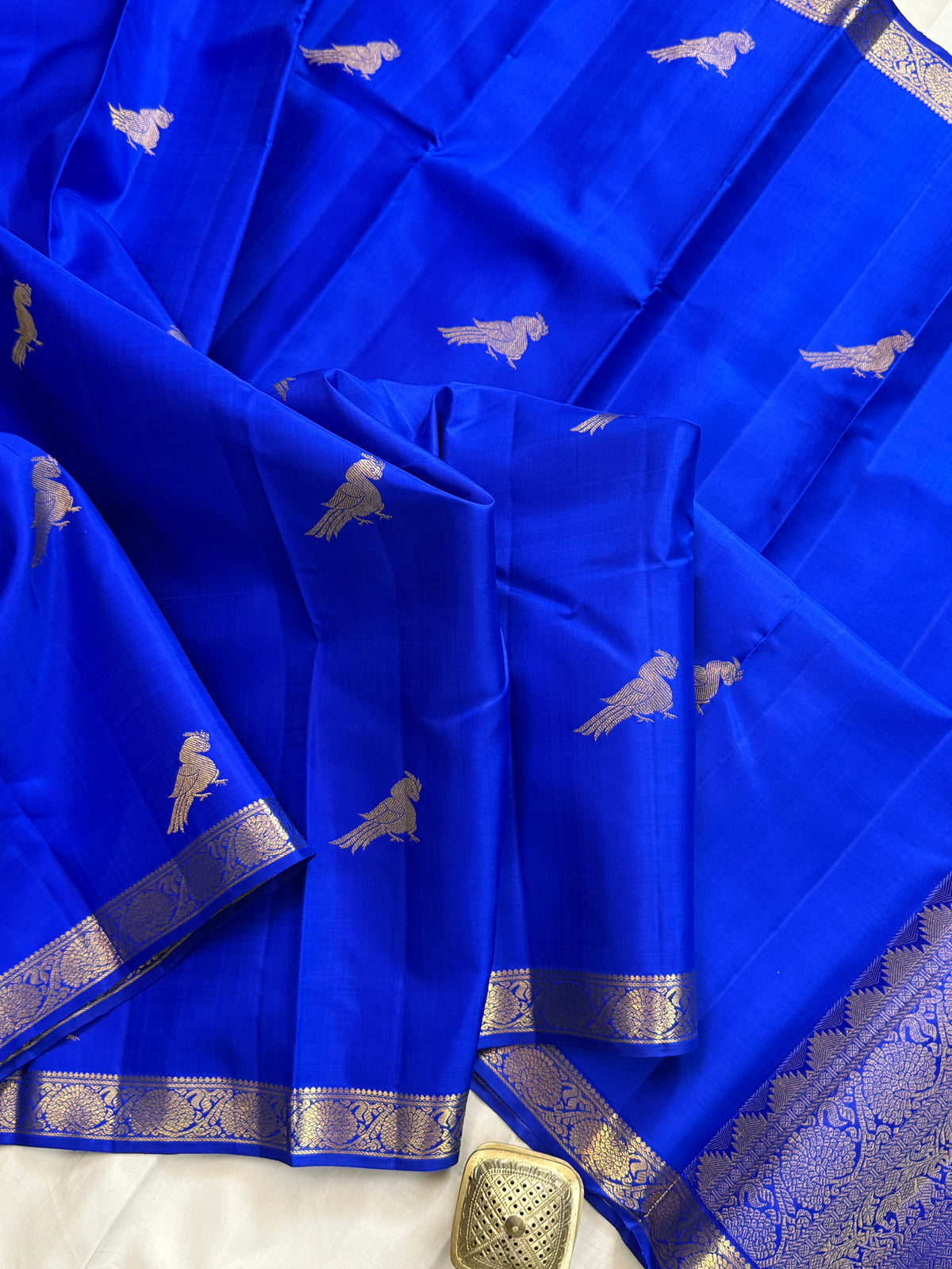 Blue - Day 3 Navarthri colour pure Zari Kanjipuram silk / kili Butta clsa 11626