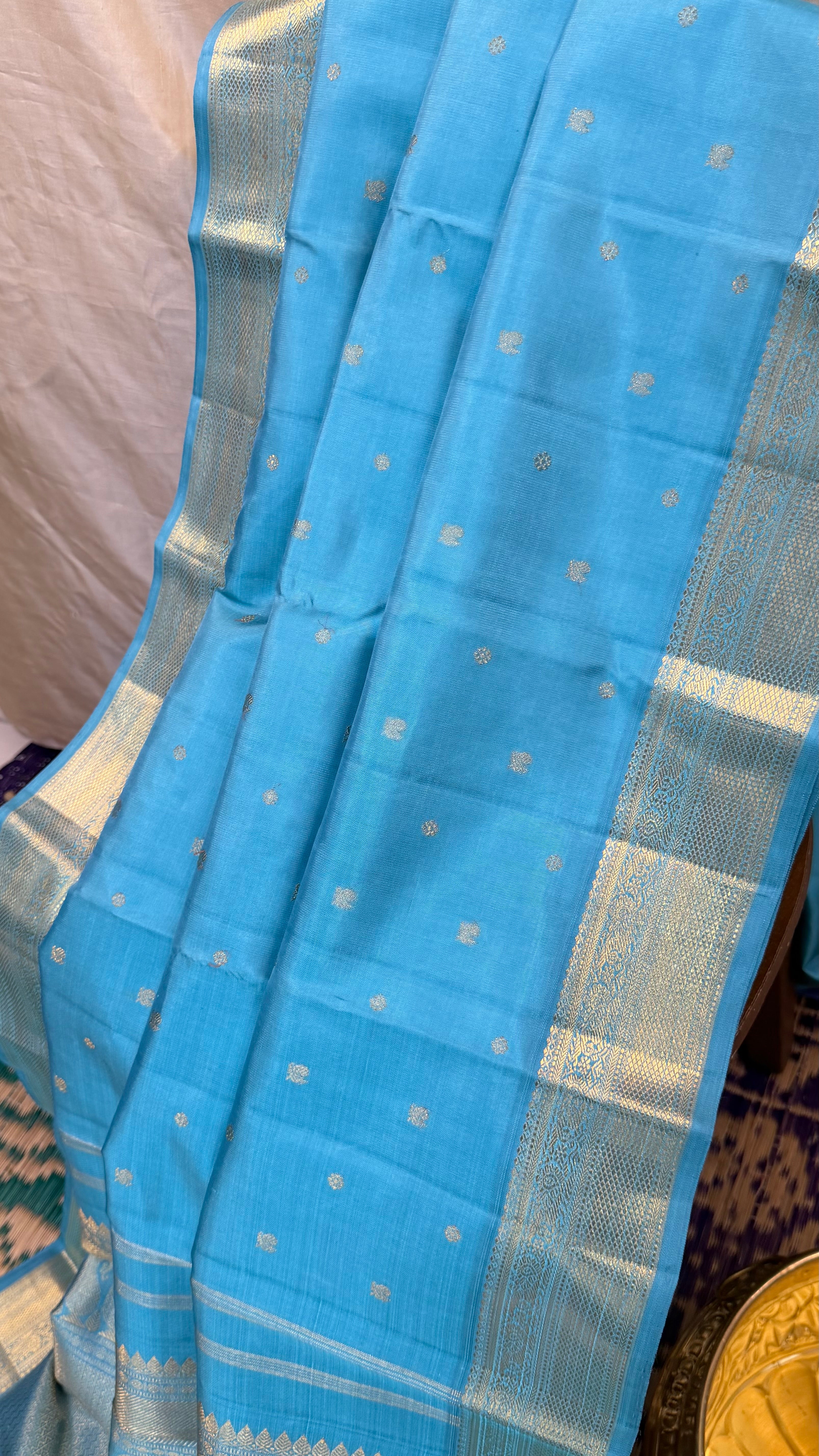 Swapnam : powder blue pet/ Kanjipuram silk
