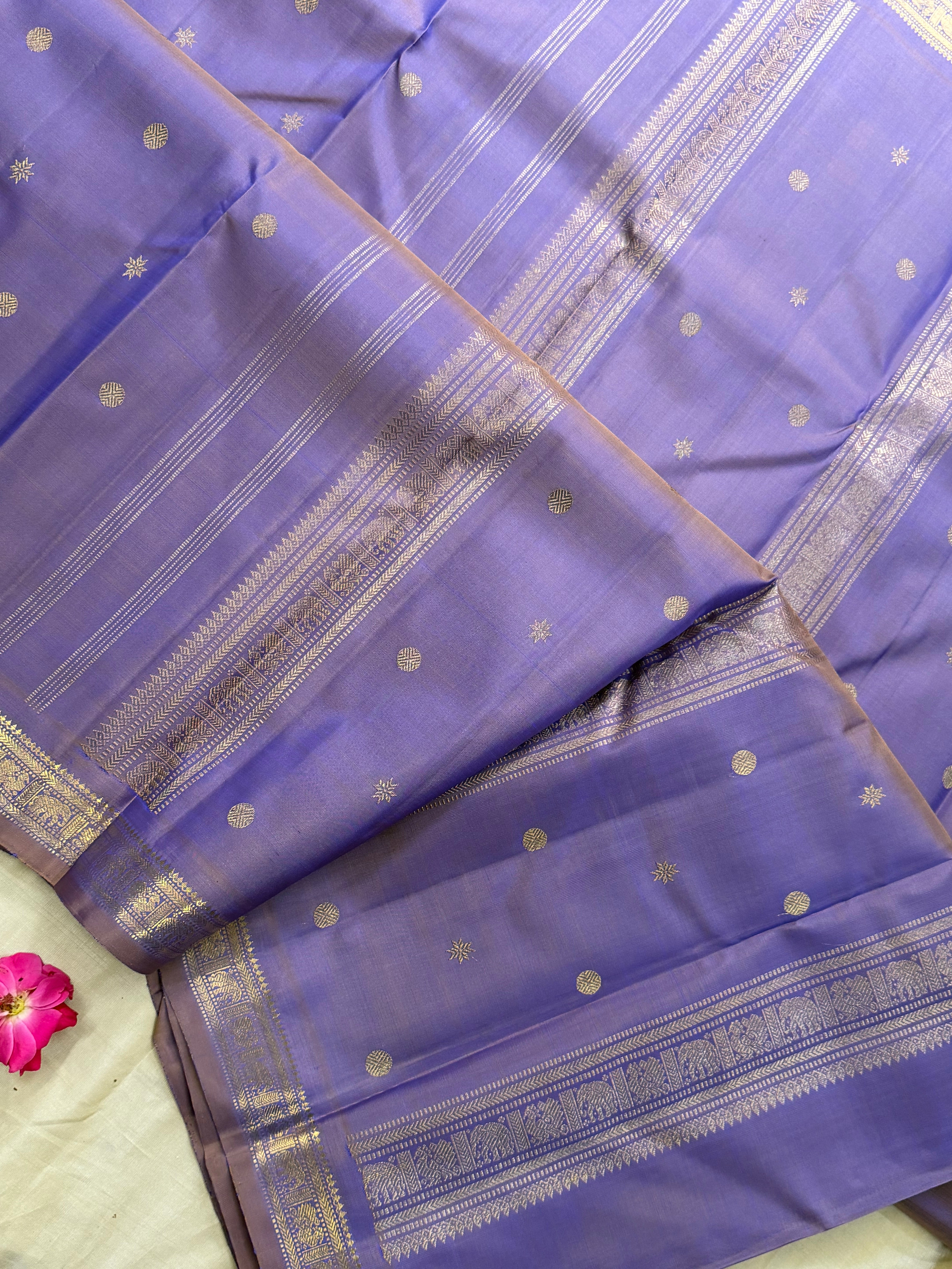 Burnt amethyst  small border pure Zari Kanjipuram  silk CLSA9667