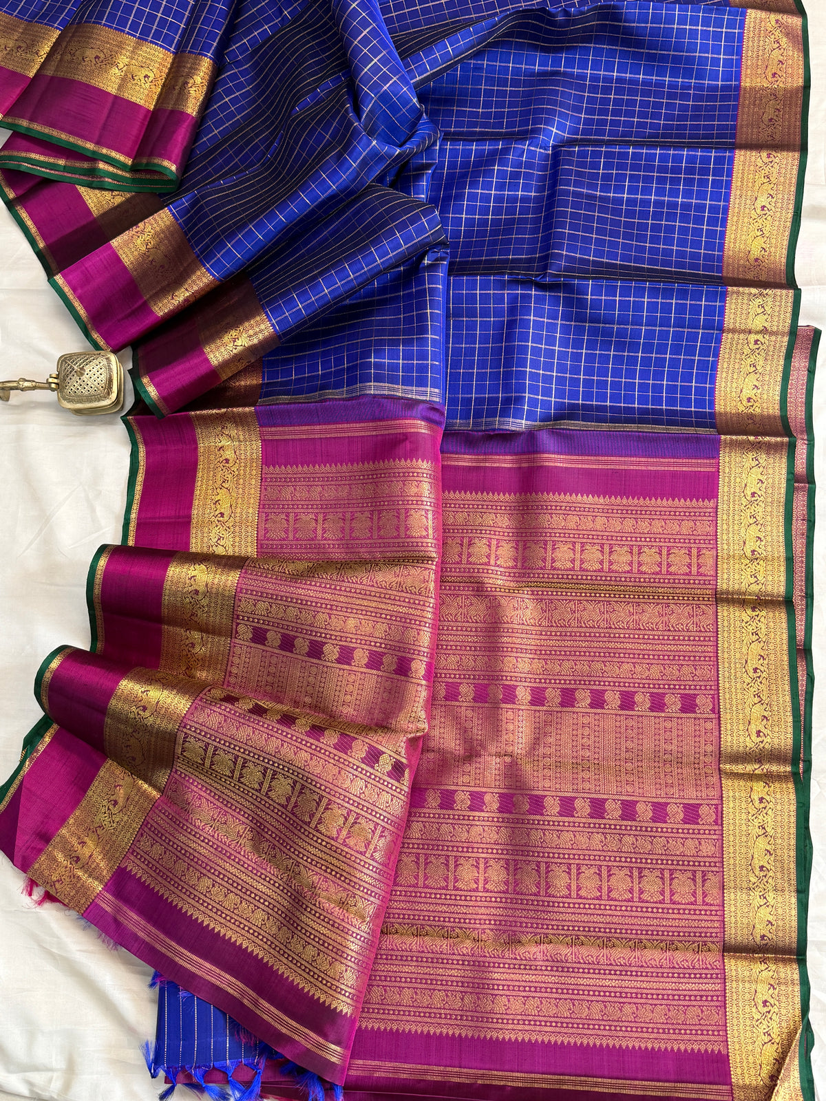Blue - Day 3 Navarthri colour pure Zari Kanjipuram silk / blue Kattam clsa 11440