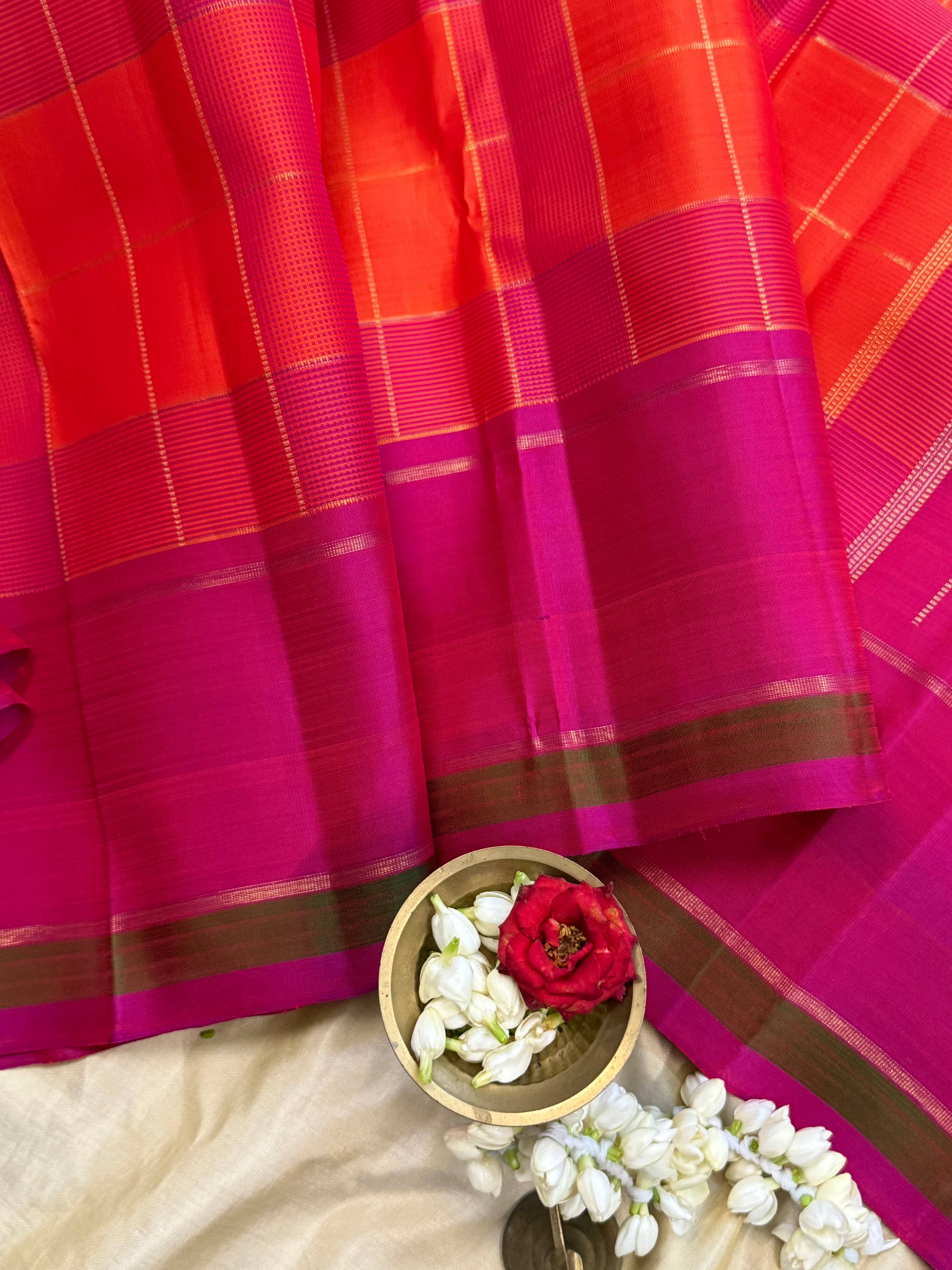 Chettinad kattam pink and orange / Kanjipuram silk