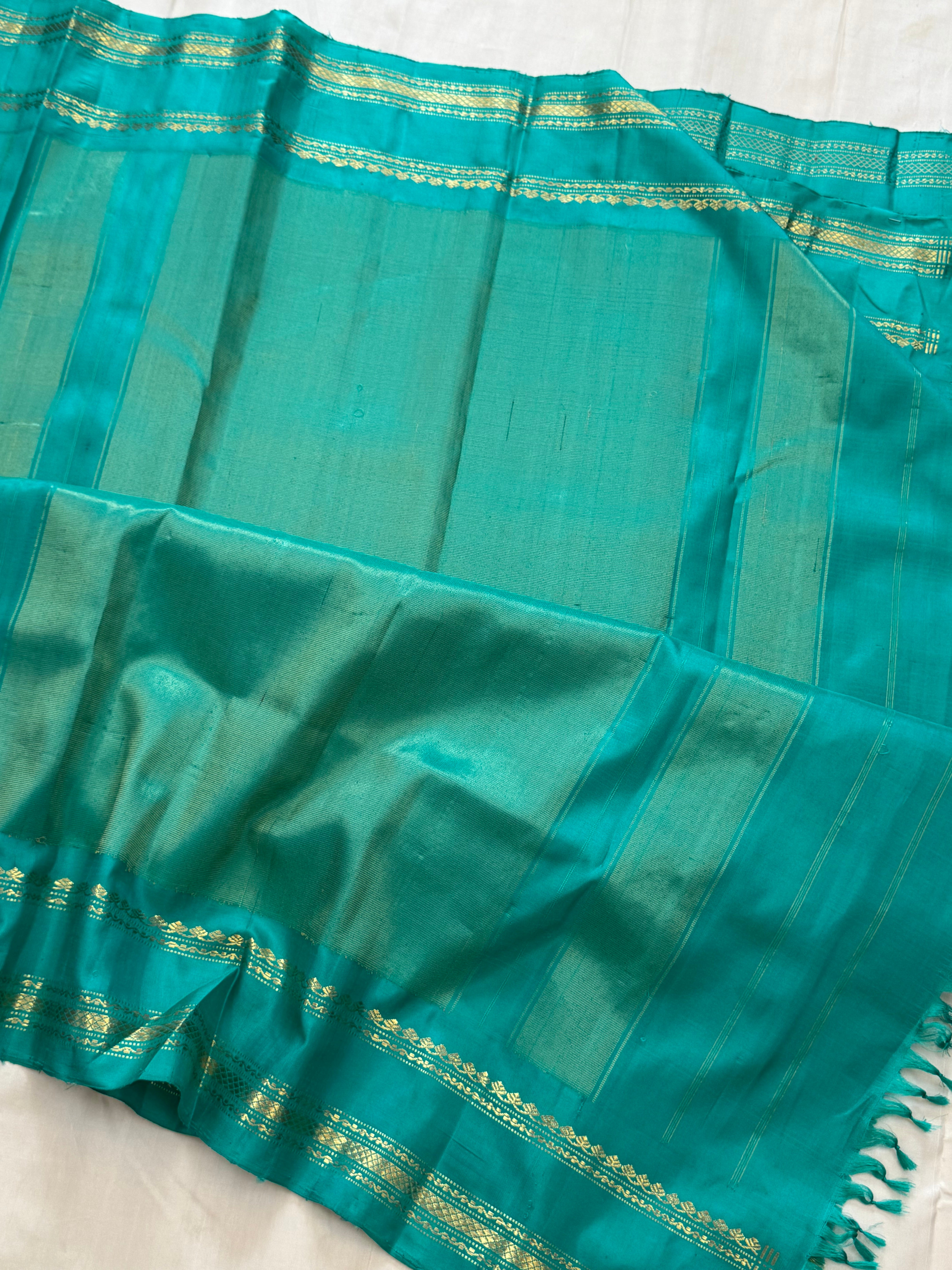 Cream body checks with ice blue temple border/Gadwal silk CLSA11292