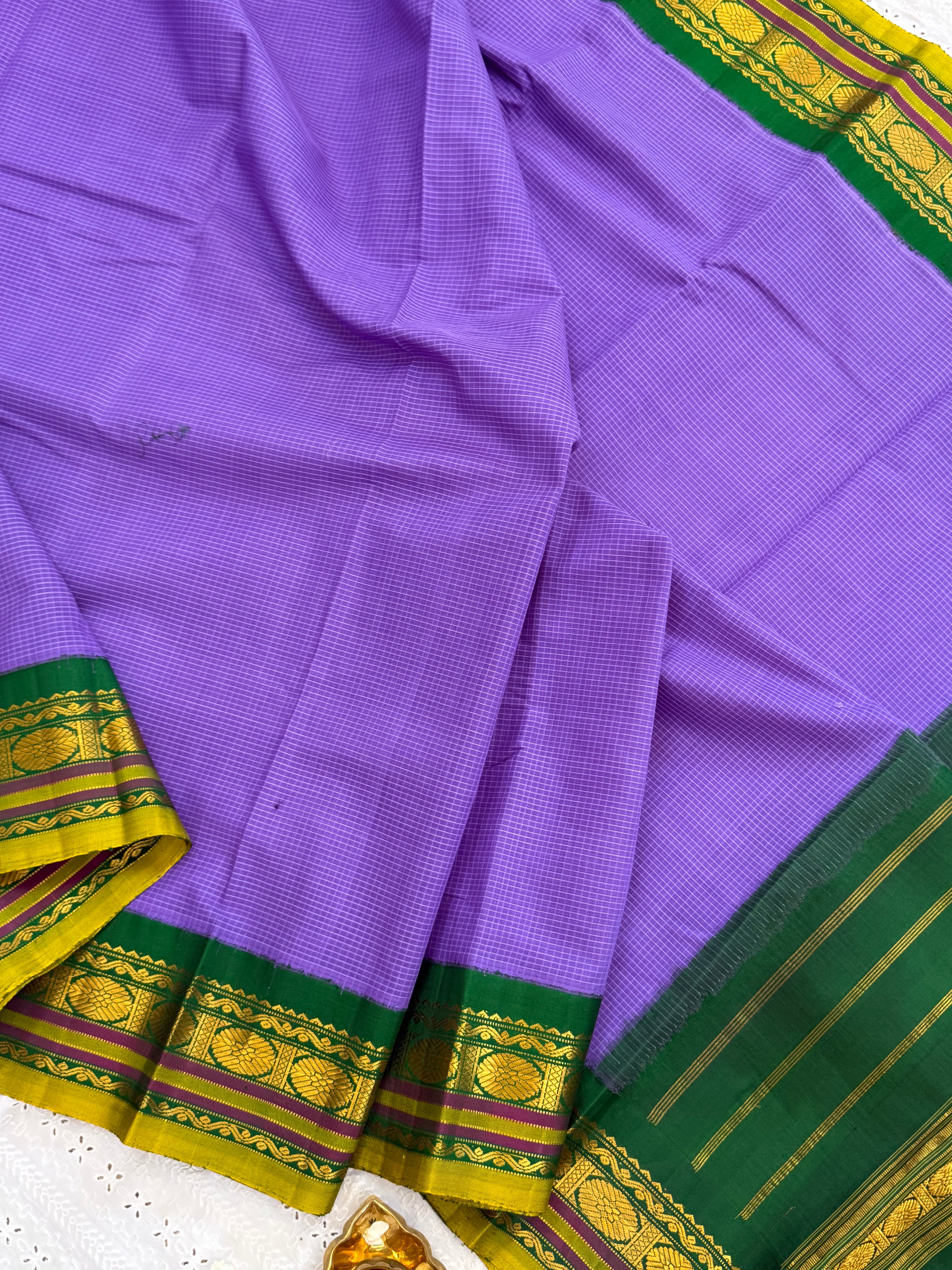 Lavender and green / Gadwal cotton - No Blouse CLSA9303
