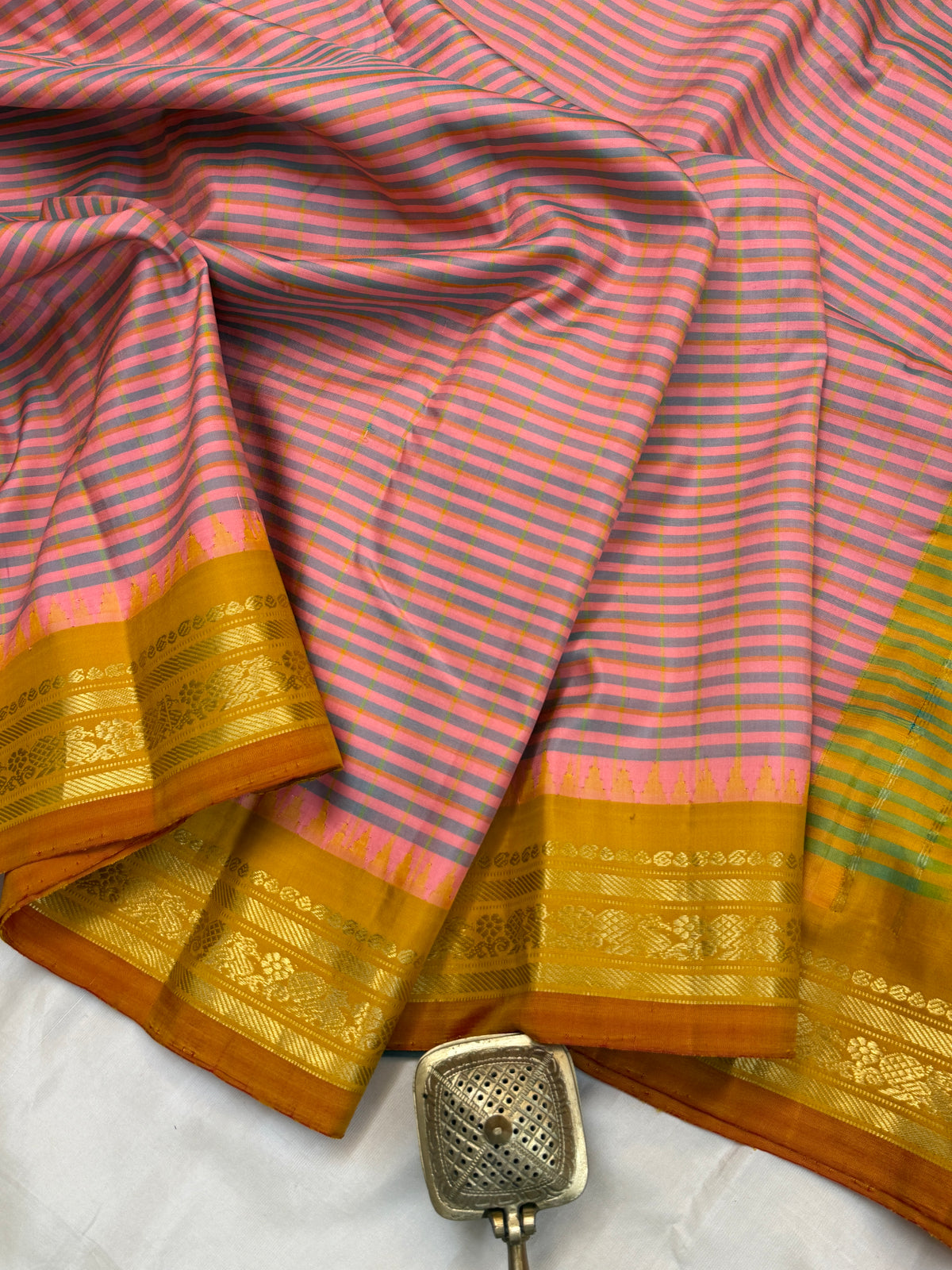 Gadwal silk Multi colour temple Korvai clsa 5638