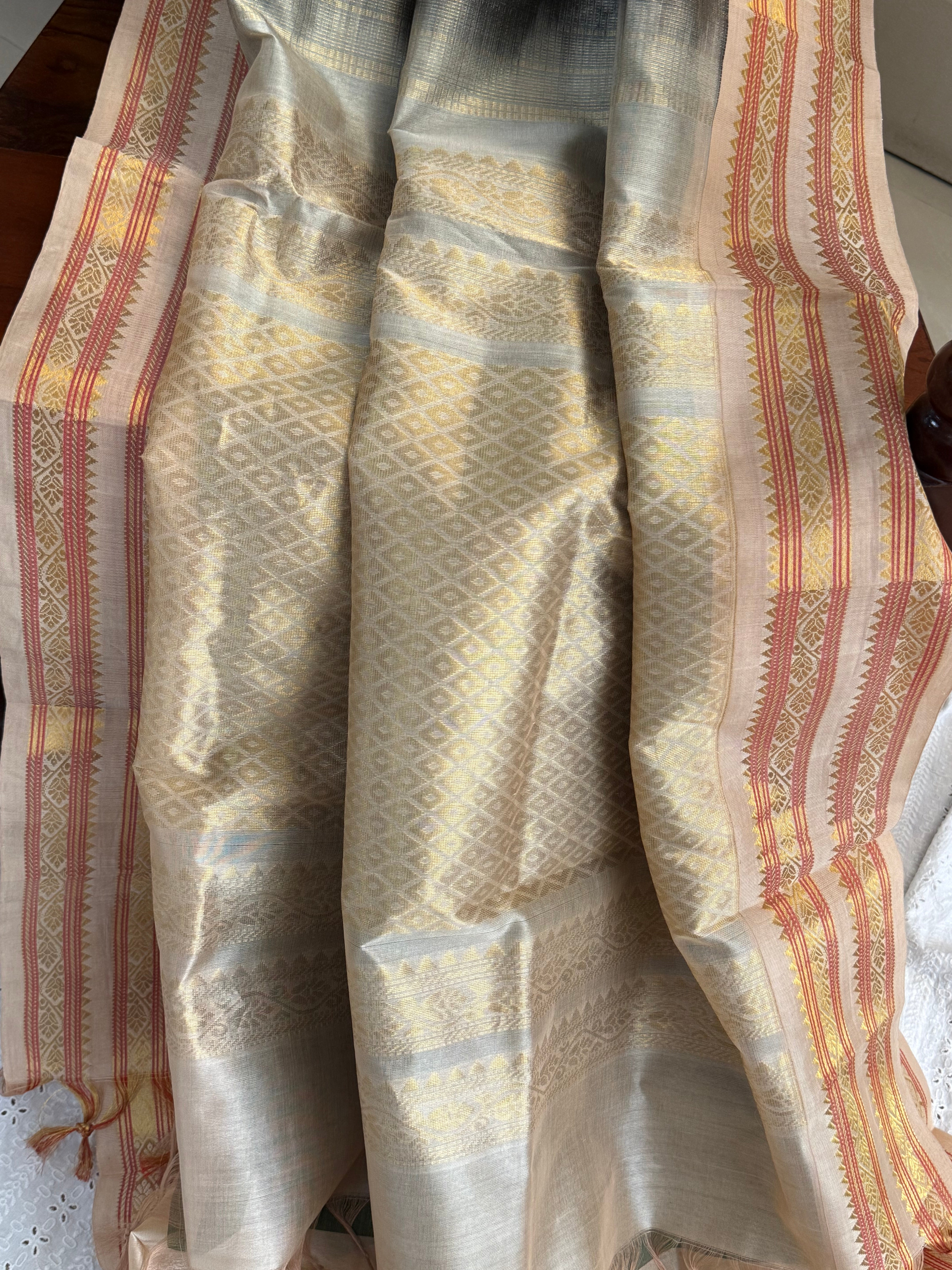 Dark green and cream varisapet border / Silk Cotton