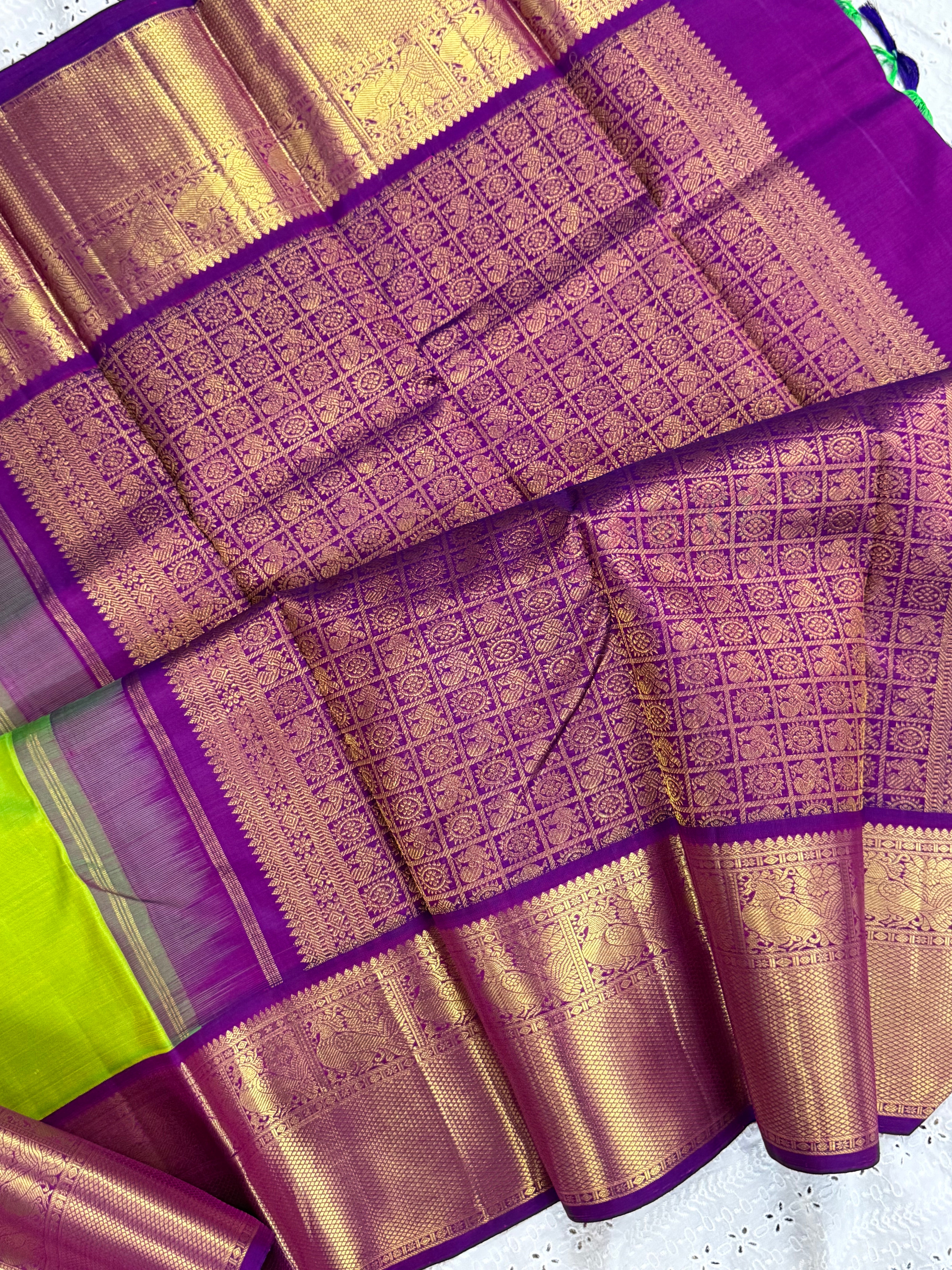 Sneha green and purple kai korvai/ Arani silk