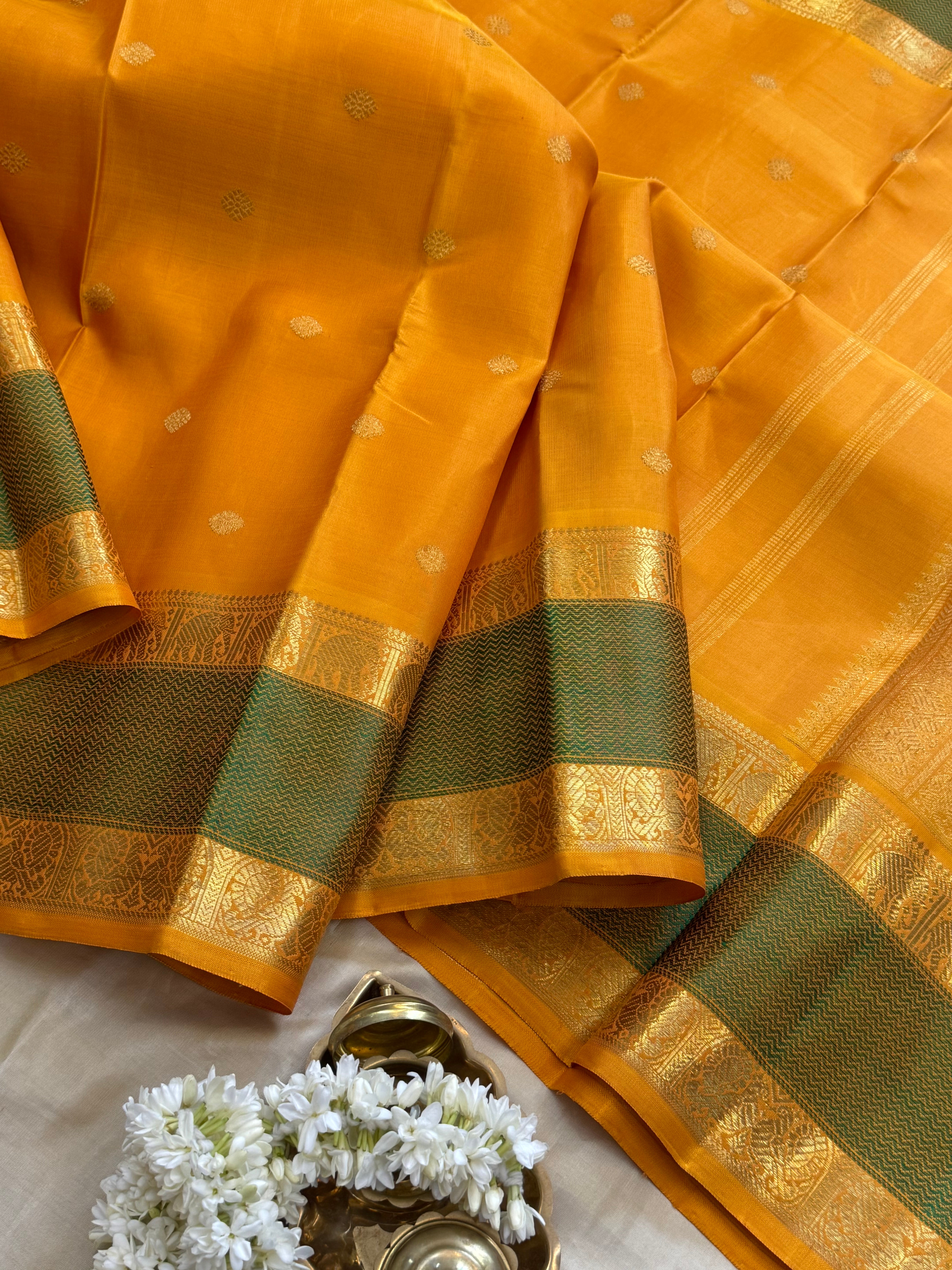 Mustard yellow body retta pet elephant and annam border/ kanjipuram silk CLSA7735