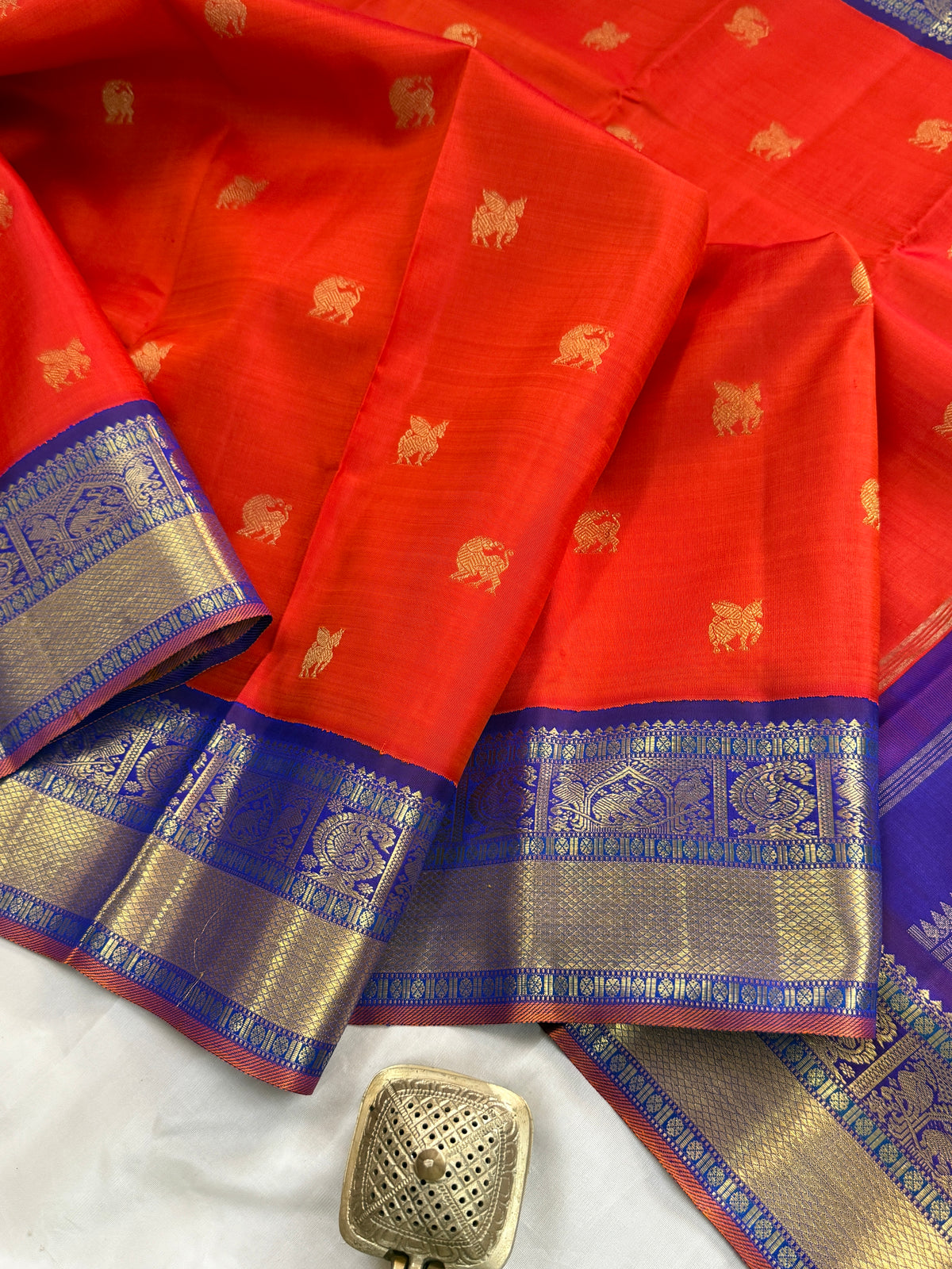 vibrant orange with Korvai border/ kanjipuram silk saree clsa 9925