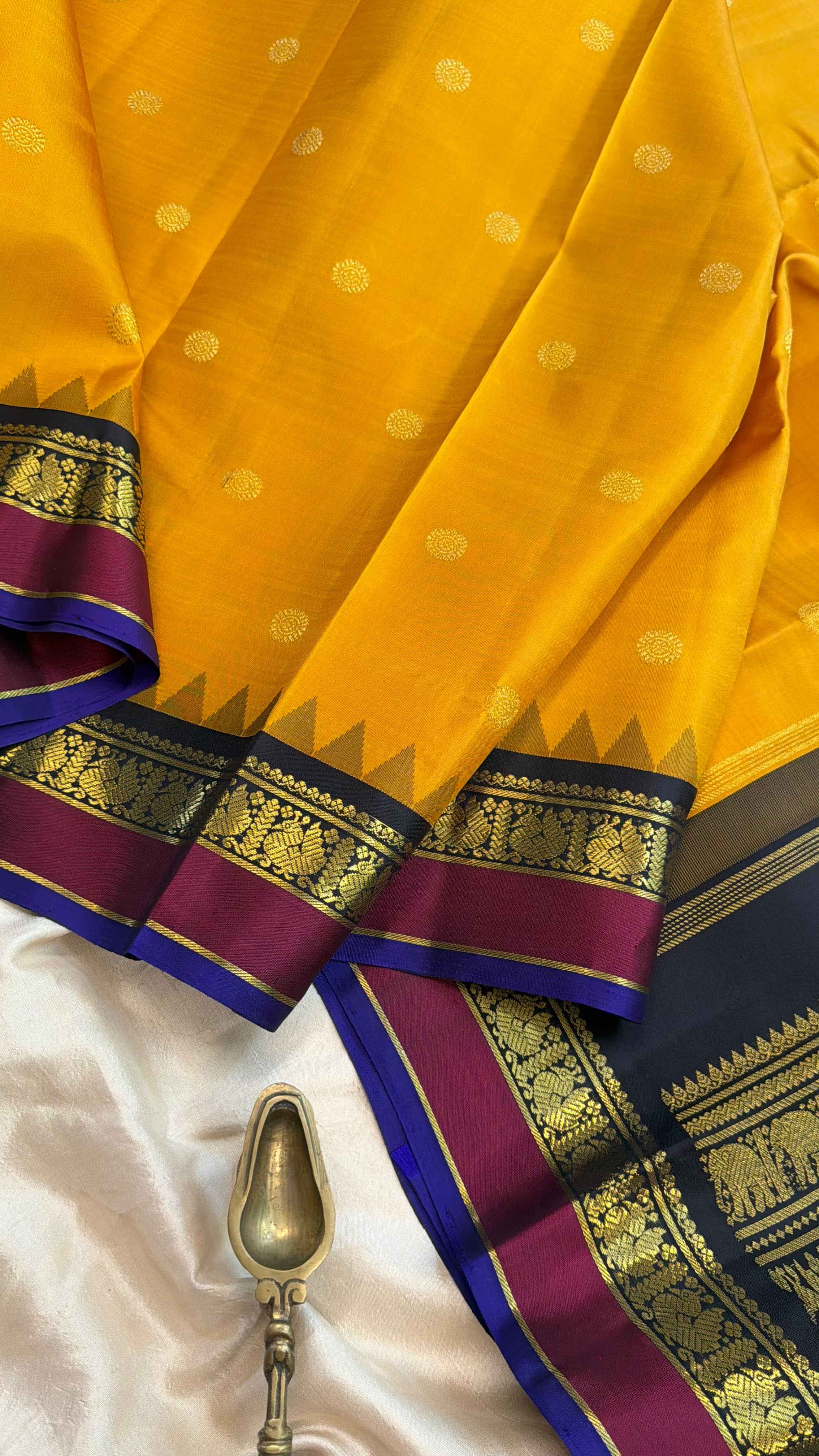 Mustard yellow Korvai Kanjipuram silk