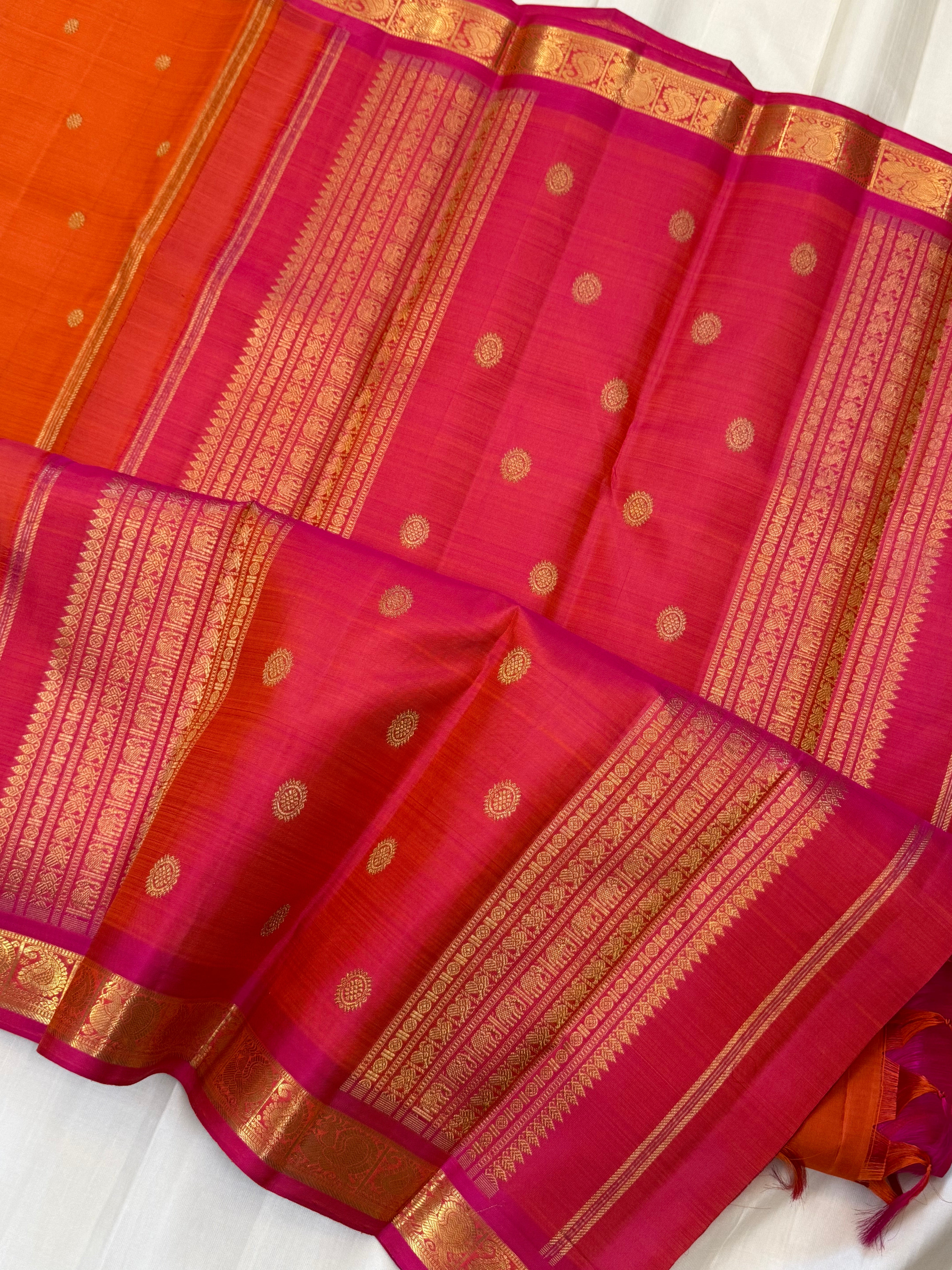 Rust with pink small border / kanjipuram silk saree clsa 11049