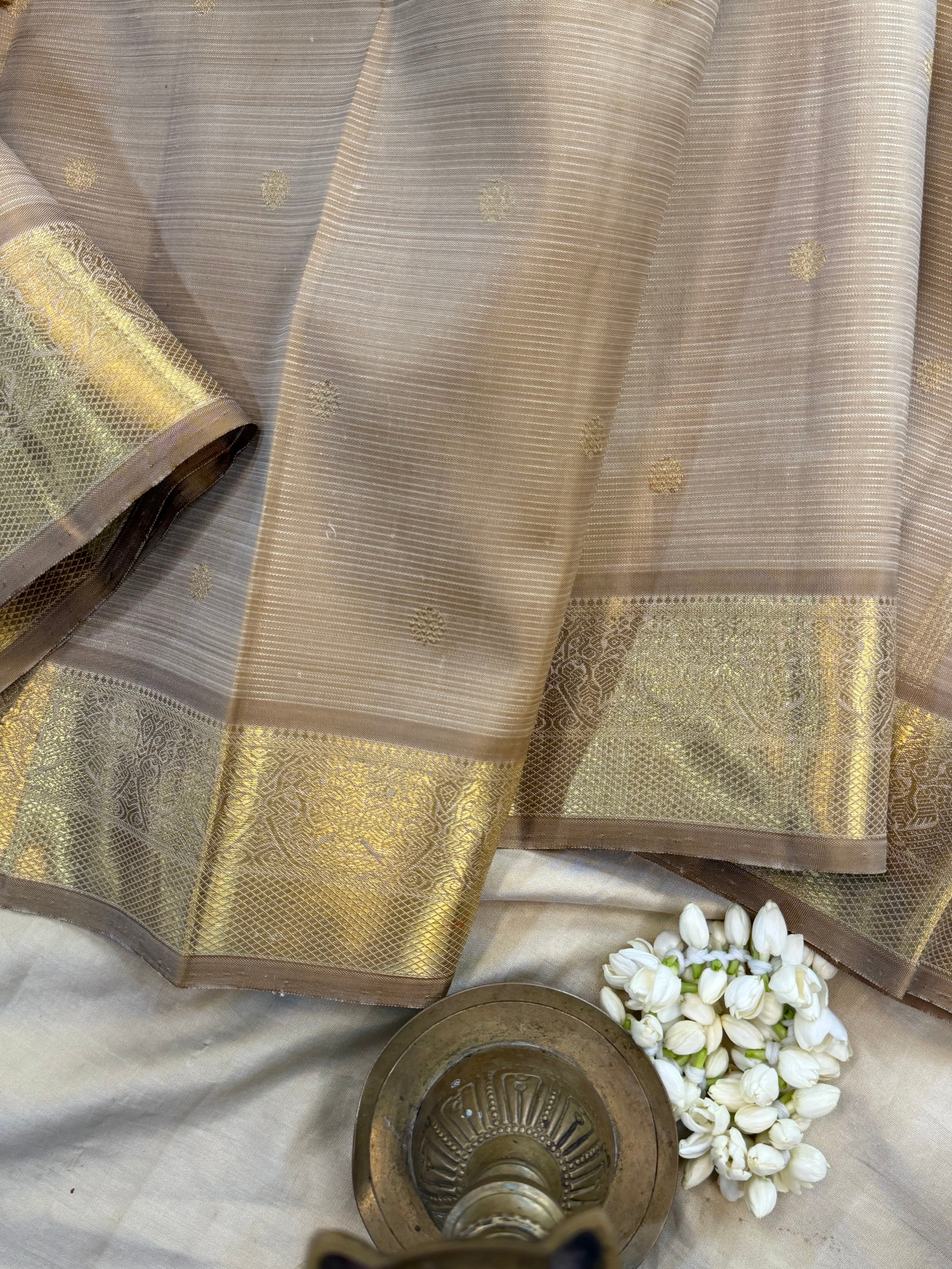 Heirloom Vairaoosi ivory  Kanjipuram silk saree