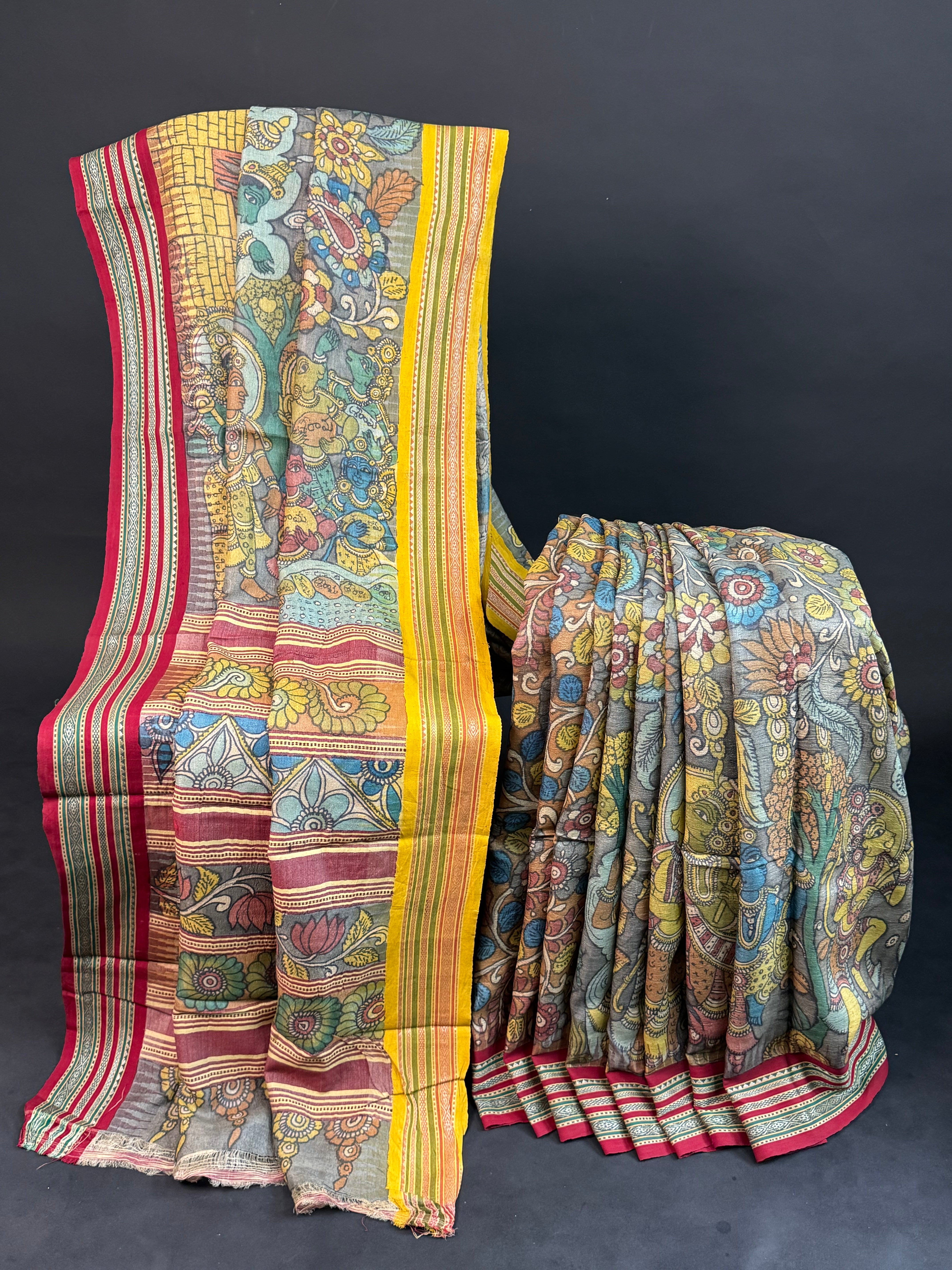 Pen kalamkari Vidharba Tussar Saree