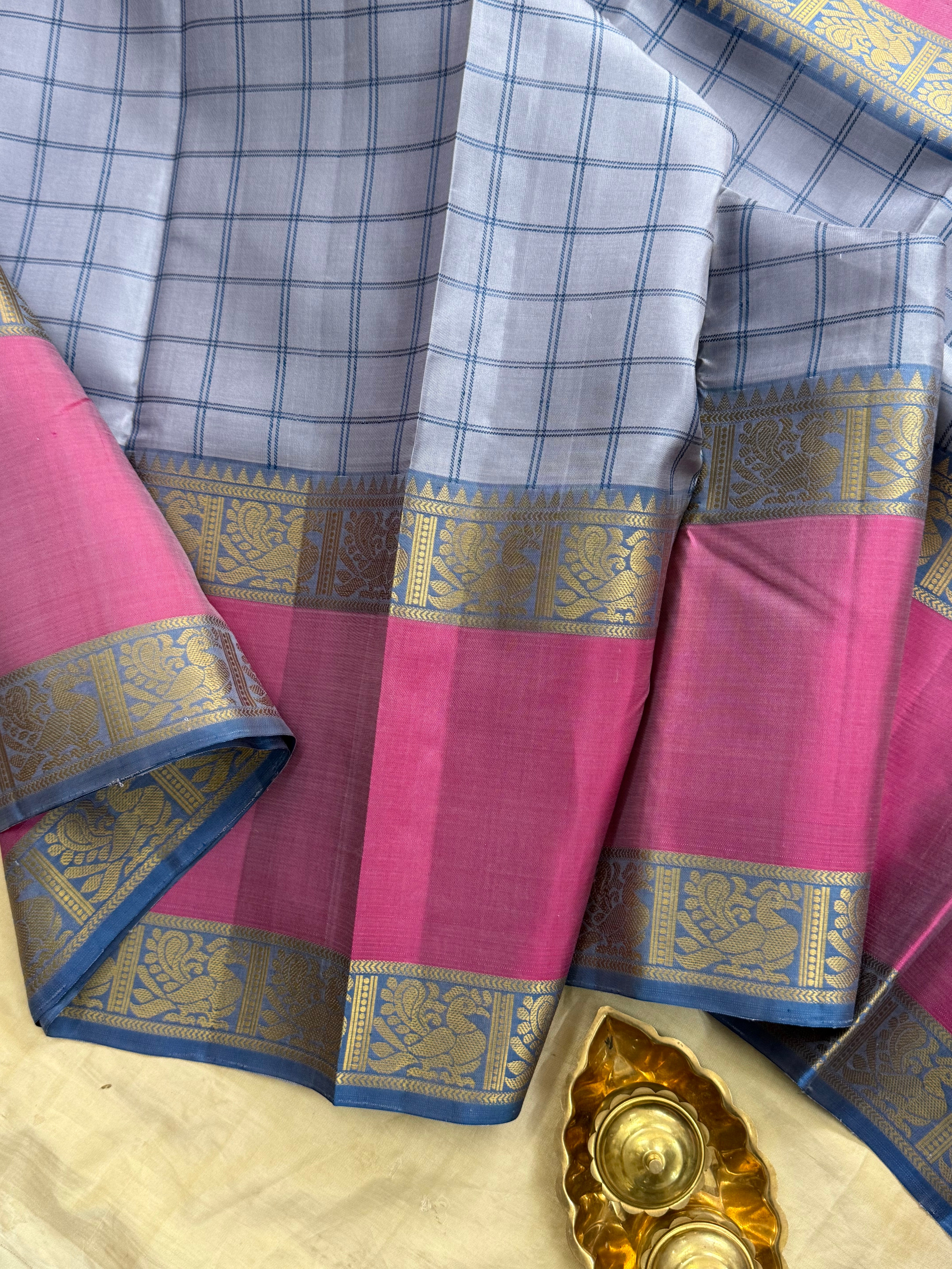 Grey kattam long border / Varnangal Soft Silk CL8755